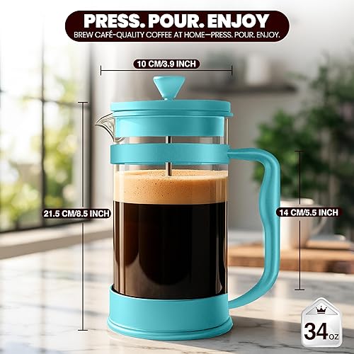 Miniatura 2 de Utopia Kitchen French Press - Cafetera y té espresso con filtros triples de 34 onzas, émbolo de acero inoxidable de 33.8 fl oz y vidrio de