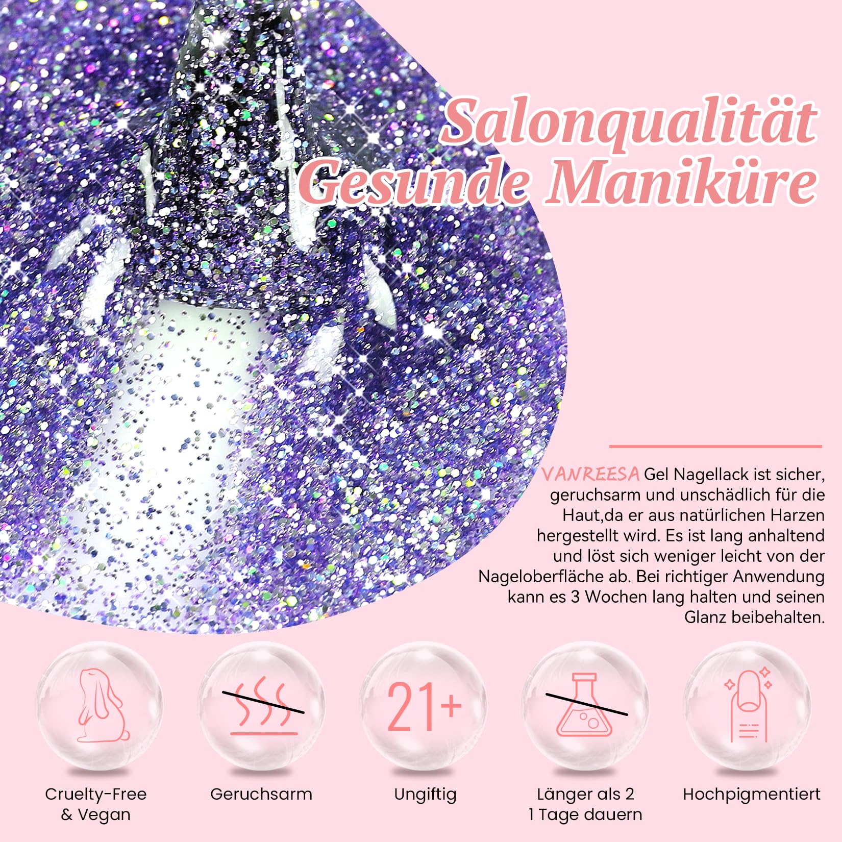 VANREESA U V Nagellack Set, 50 Stück Gel Nagellack Set mit Unterlack und Überlack 45 Farben Gelnägel Starterset Rosa Lila Schwarz Maniküre Kit Soak off Gel Nail Polish Geschenk für Frauen