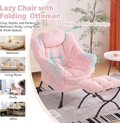 Miniatura 9 de Silla Lazy con otomana, silla moderna con reposapiés plegable, silla de acento de salón, cómoda silla de lectura, sillones de gran tamaño para