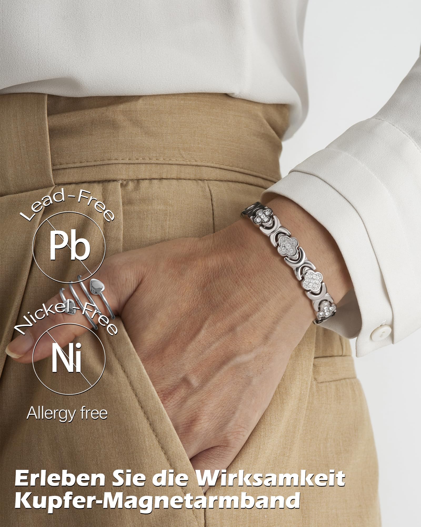 Jeracol Pulsera de cobre para mujer con imanes, pulsera magnética ajustable y anillos magnéticos 99,9% cobre puro, caja de regalo