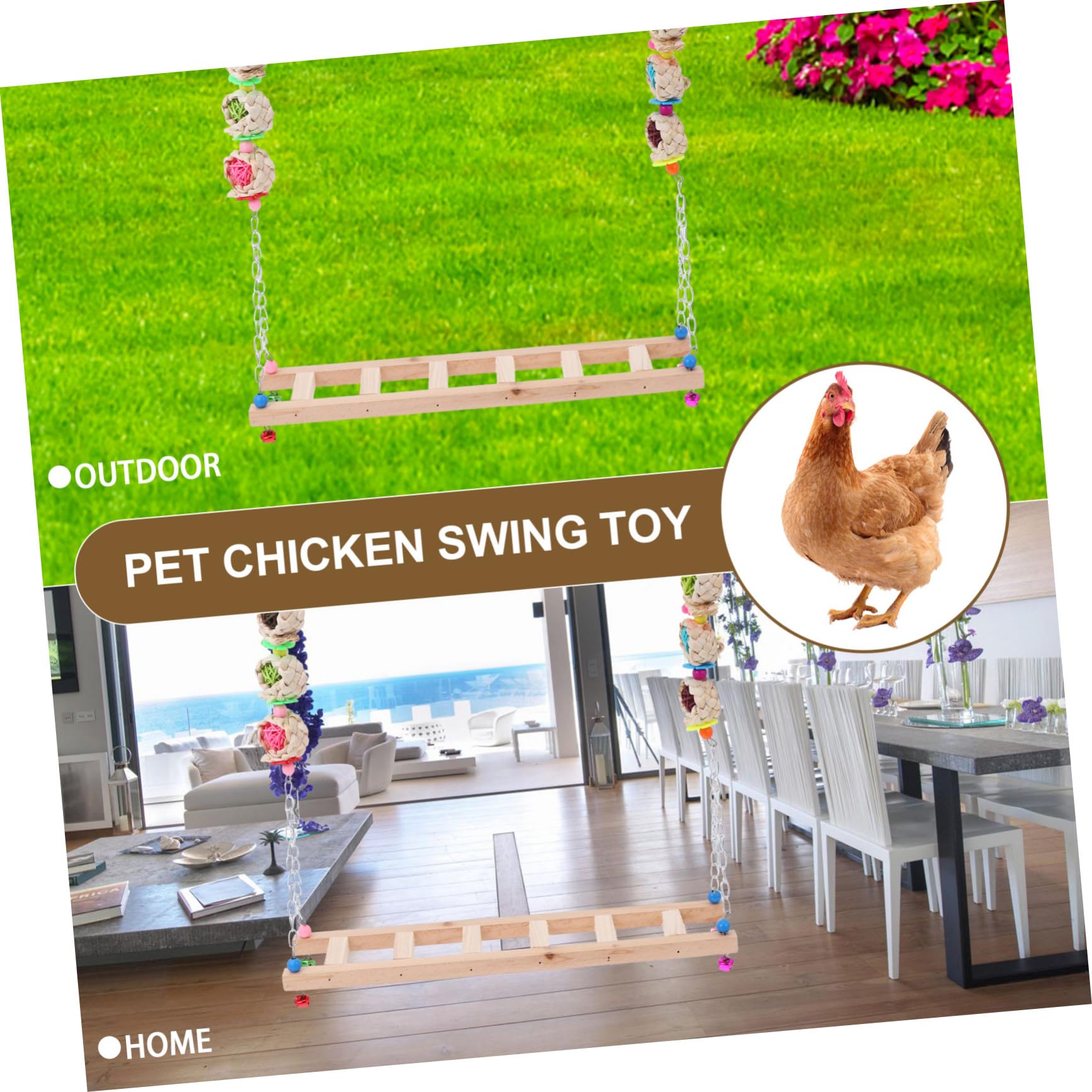 ORFOFE Large Chicken Coop Accessory Pet Chicken Swing Toy Wood Climbing Ladder Random Color