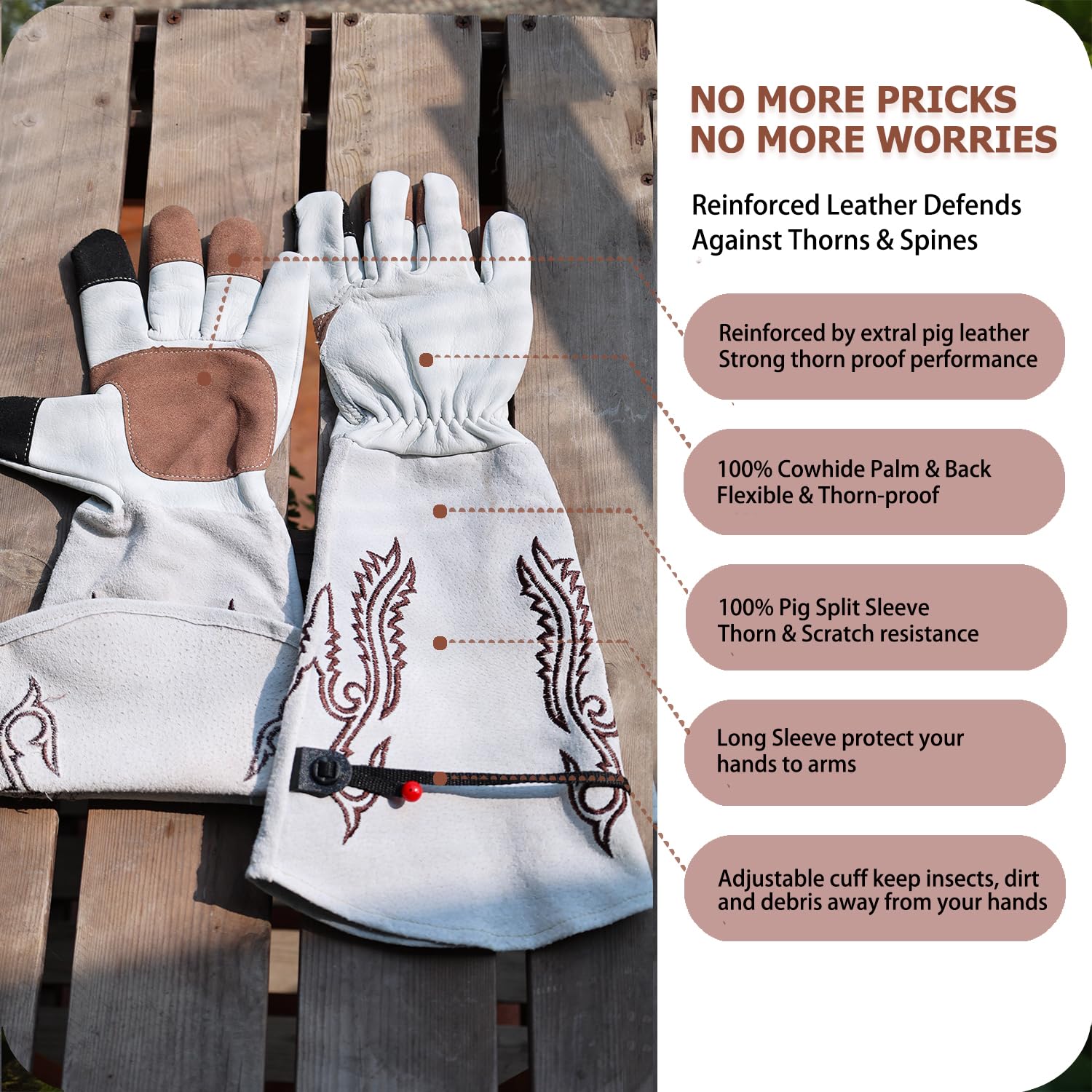 Gartenhandschuhe, lang, Dornenschutz, zum Schneiden von Rosen und Kakteen, robuste Gartenhandschuhe aus Leder, für Damen und Herren, Touchscreen-Handschuhe, Größe M