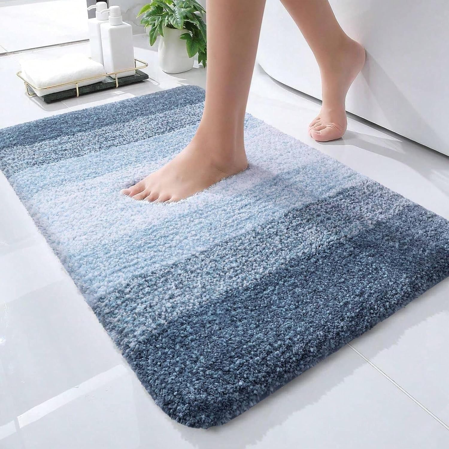 Ofrdncy Luxury Bathroom Rug Mat 40x60cm, Soft and Absorbent Microfiber Bath Rugs, Non-Slip Shaggy Bath Carpet, Machine Wash Dry, Bath Mats for Bathroom Floor, Tub and Shower(Blue)