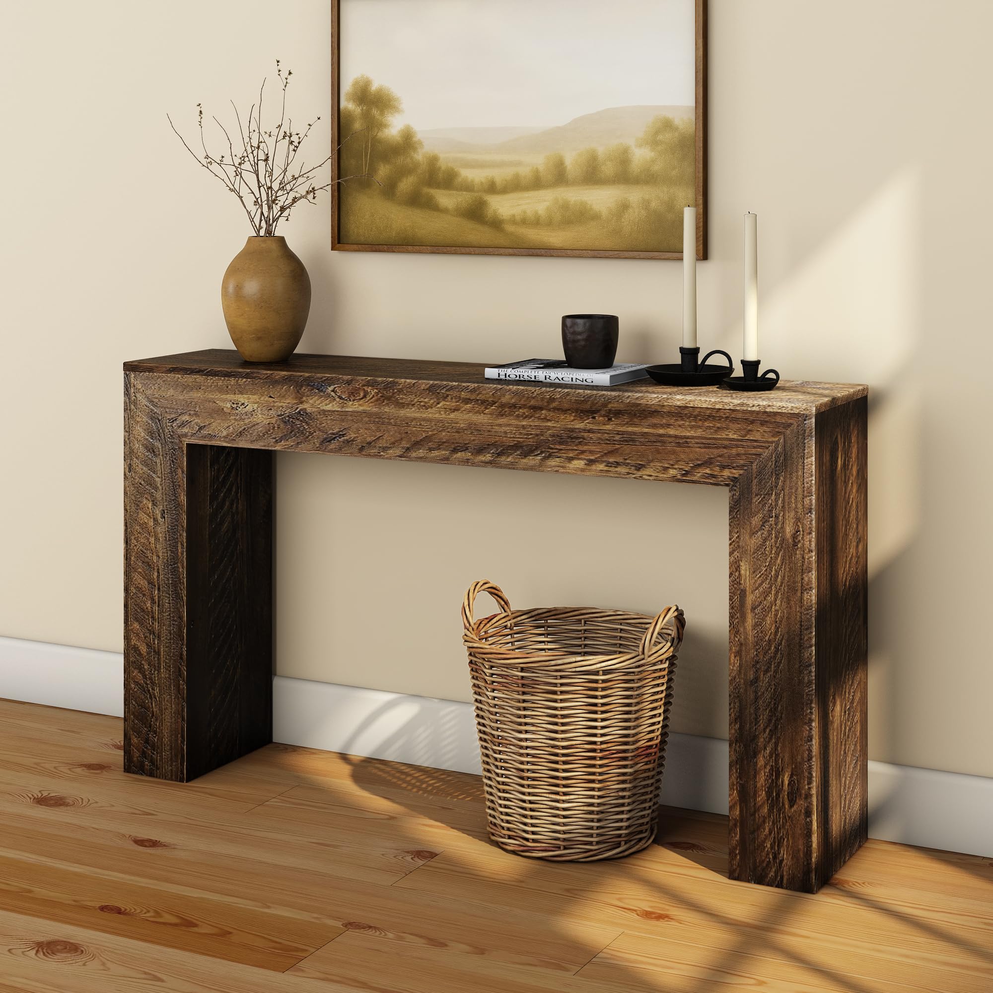 Plank+Beam 56 Inch Camden, Farmhouse Console Table - Solid Pine Wood, Easy Assembly for Living Room or Entryway, Rustic Barnwood