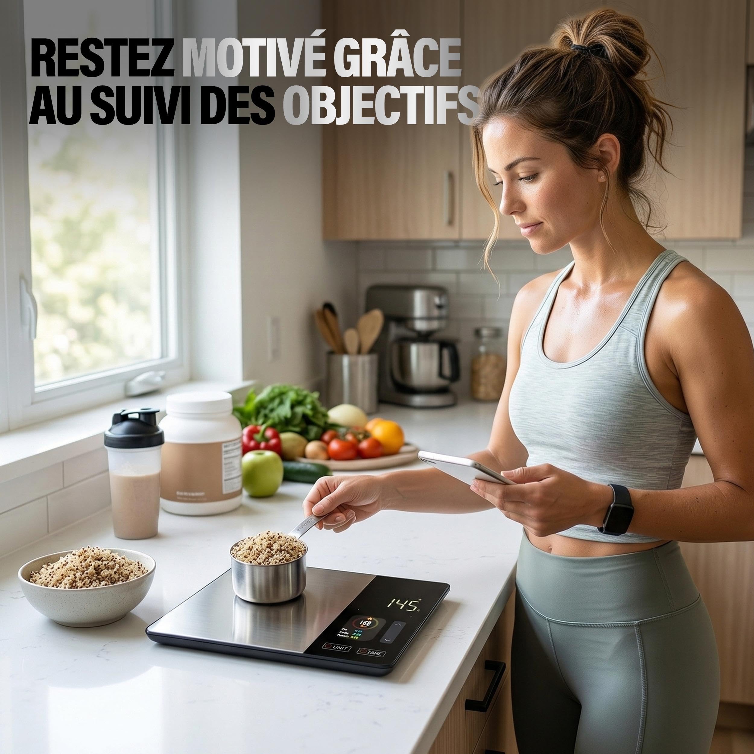 Balance Cuisine Alimentaire Calcul Calories Protéines Glucides Lipide | Balance de Cuisine Nutritionnelle Précision 1g | Écran TFT Couleur, 50+ Aliments Intégrés, App Fitdays+ iOS/Android