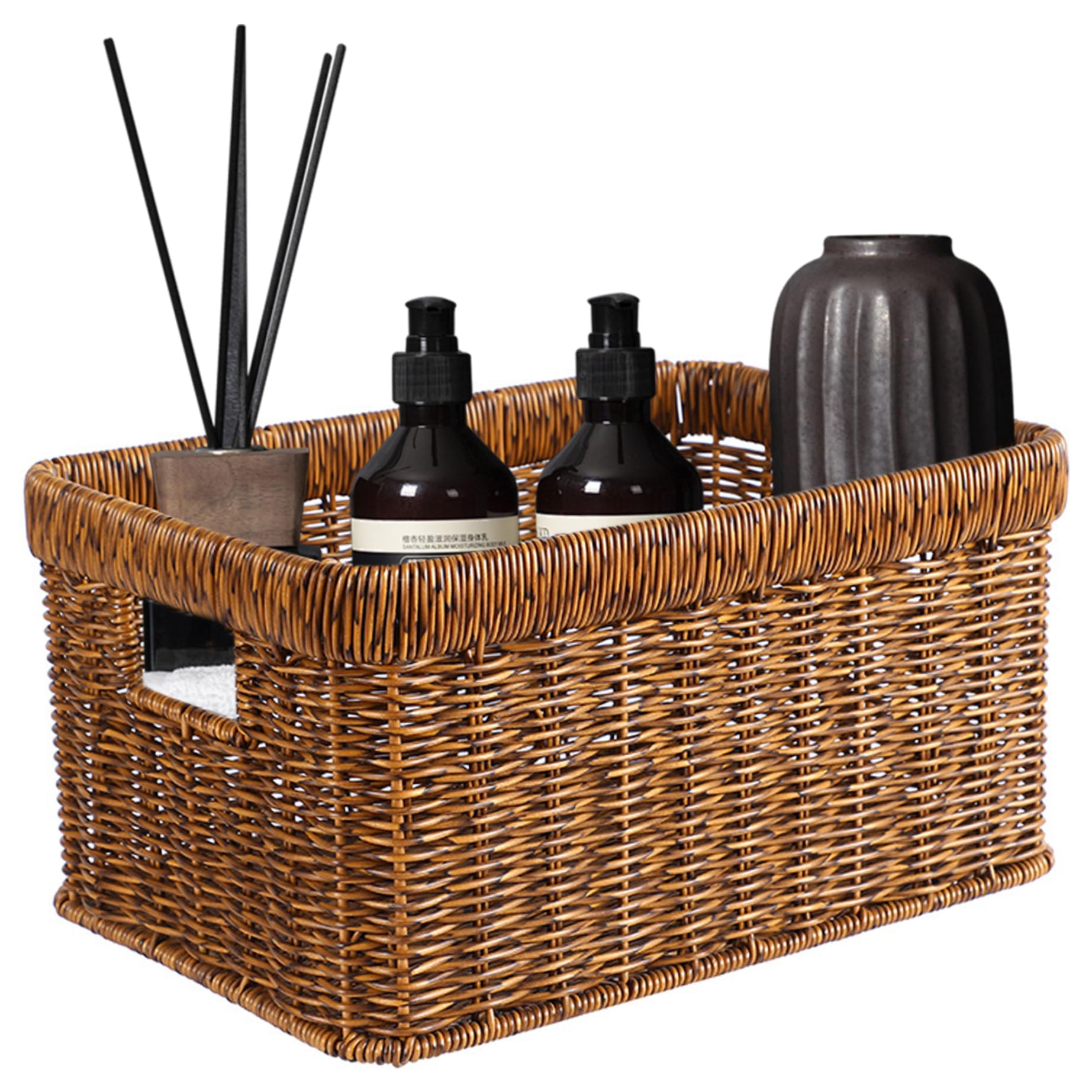 Panier de rangement en osier tissé de haute qualité avec poignées
