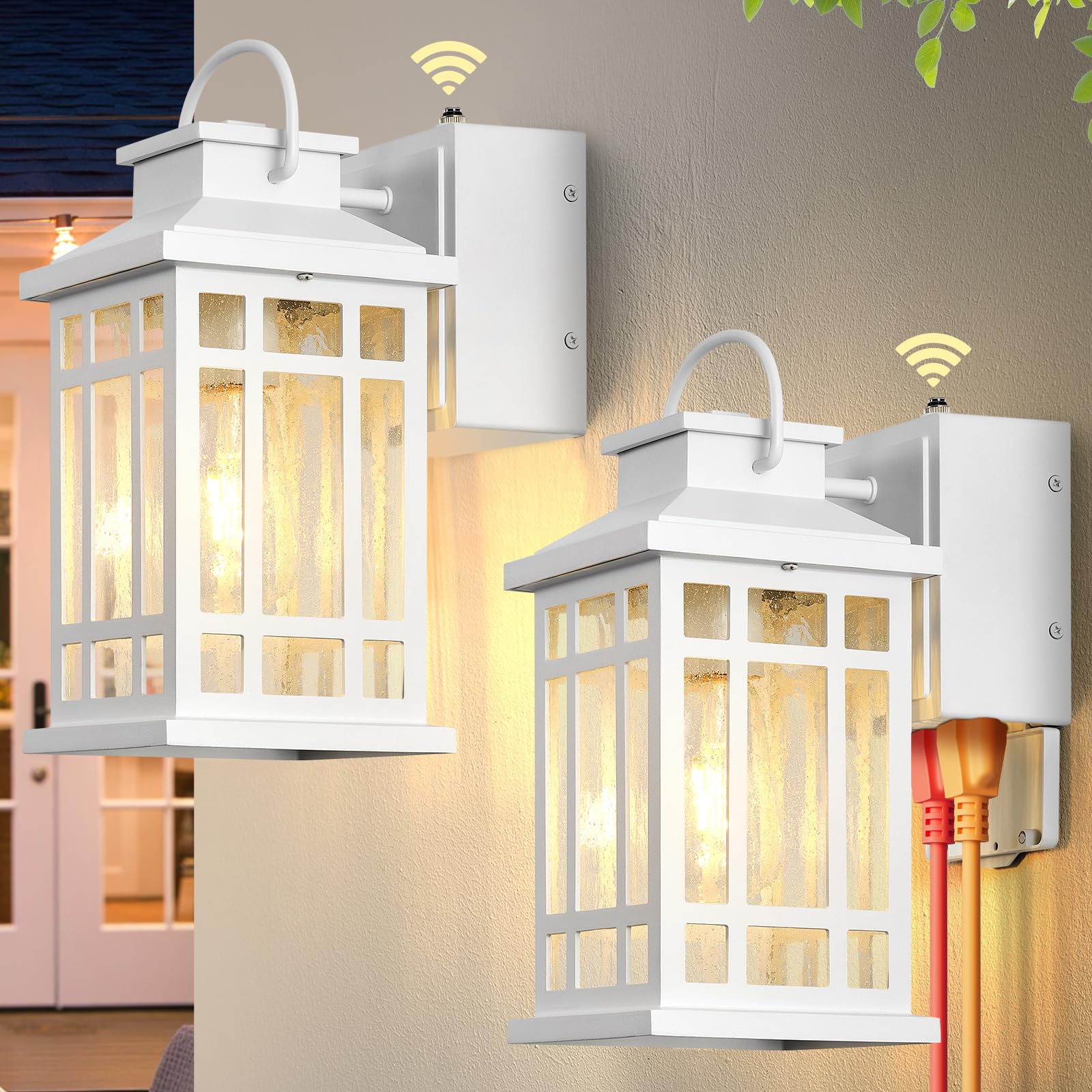 Outdoor Wall Lights with GFCI Outlet, Dusk to Dawn Outdoor Lighting