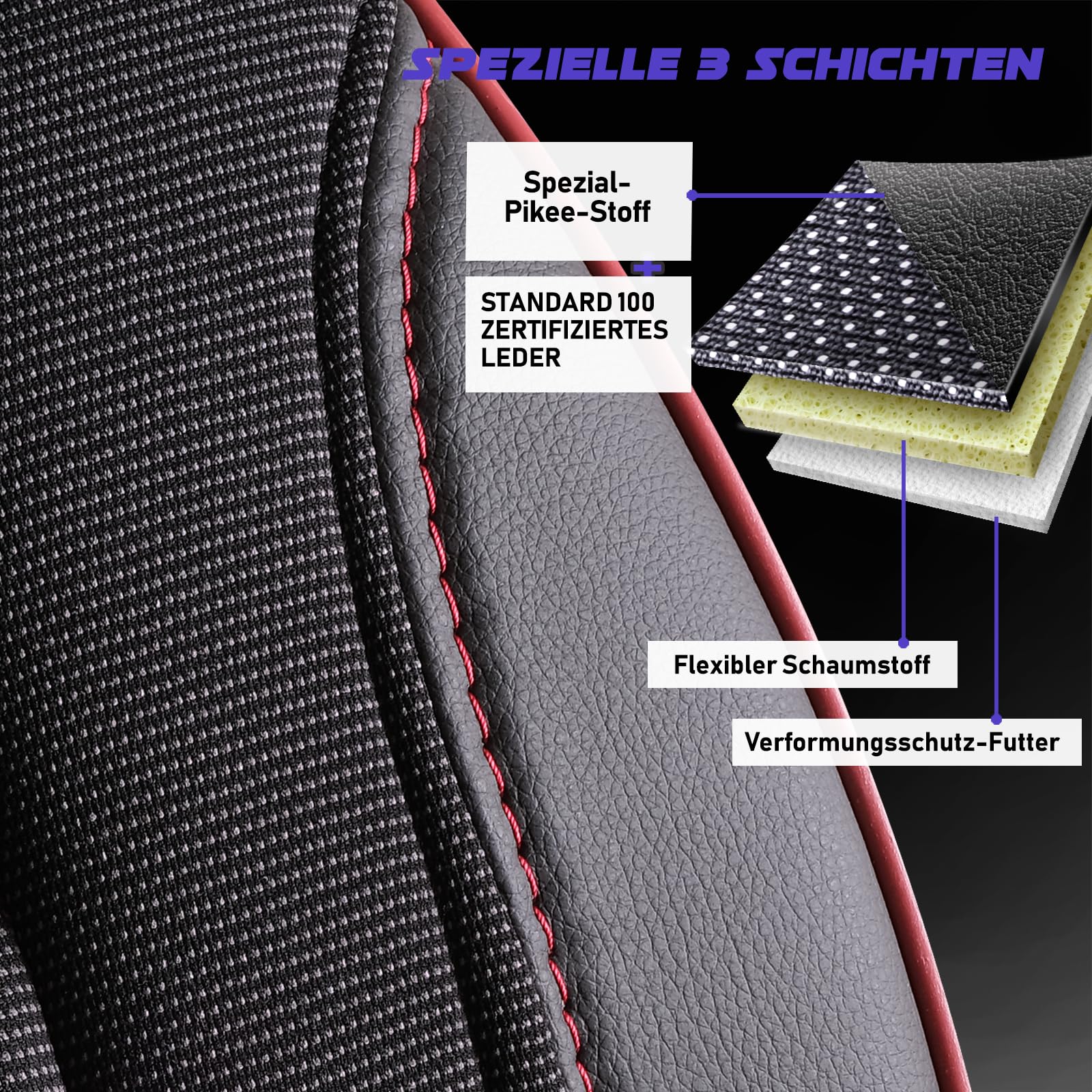 Autositzbezüge Universal für PKW & SUV - Premium Vordersitze Auto Sitzbezug aus Piqué-Stoff, Schwarz-Rot, Airbag-Kompatibel Sitzauflage, Autoschonbezug, Vordersitz-Set inkl. Montageset