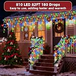 82FT 810 LED Multicolore Icicle lumières de Noël Décor extérieur - 180 Visage diamanté LED Des ampoules, 12 Modes, dimmables, minuterie & Mémoire intérieure & En plein air, 29V Faible tension, énergétique, UL Certifié