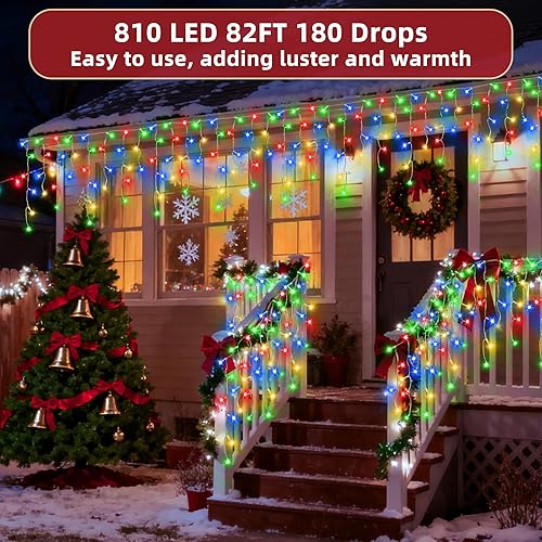 Vista 27 de Luces LED de Navidad de 82 pies para exteriores con 176 gotas, decoraciones de Navidad, luces colgantes 616 LED, 8 modos, guirnalda de luces