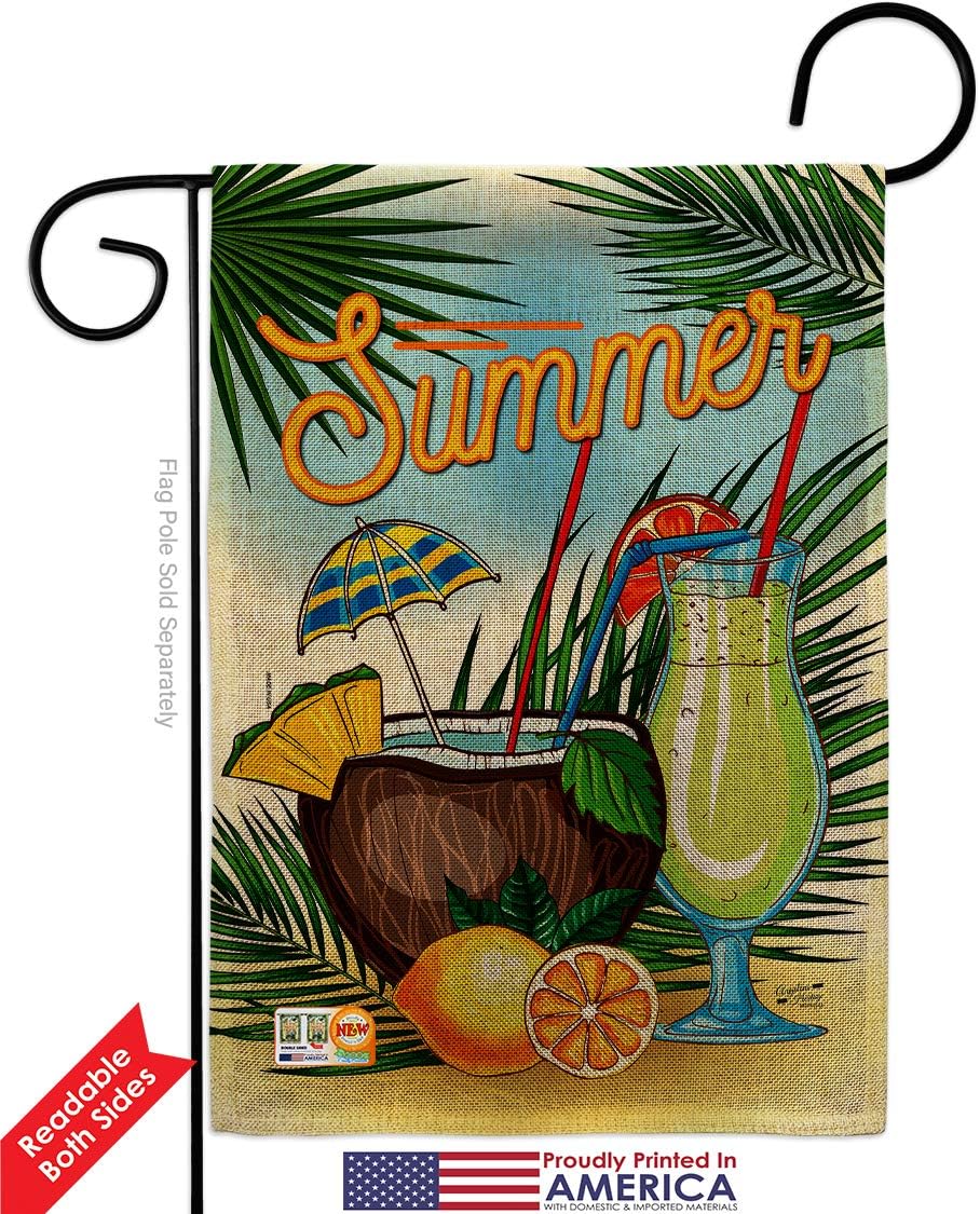 Summer Drinks Burlap Burlap Garden Flag Beverages Cocktail Margarita Mojito Bloody Mary Mai Tai Tropical Refreshing Small Decorative Gift Yard House Banner Double-Sided Made In USA 13 X 18.5