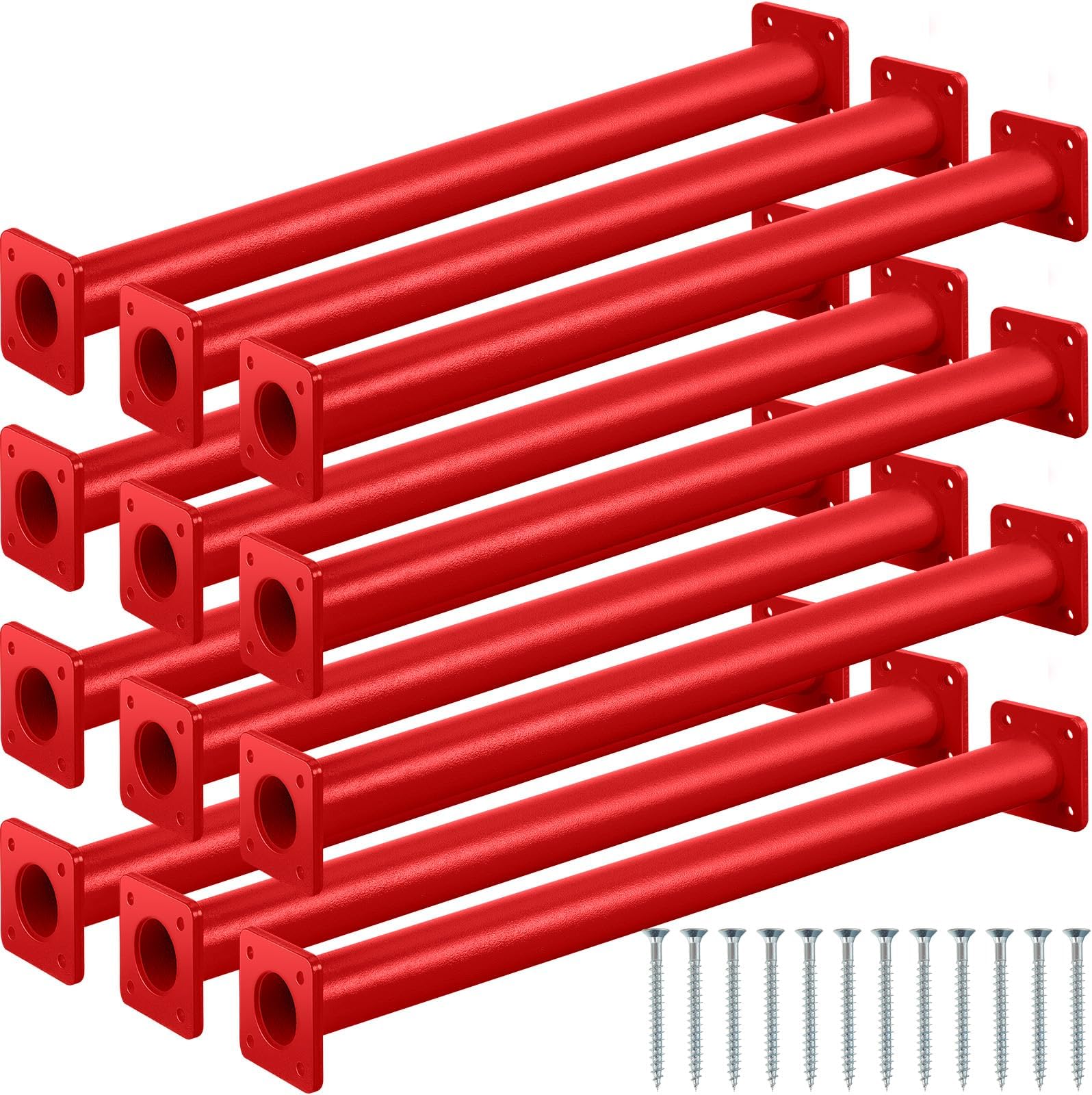 Dunzy 12 PCS Steel Monkey Bars Monkey Bar Rods Ladder Rungs Hardware Kit Monkey Bar with Screws for Backyard Playground Mounting Plates and Powder Coating (Red,15-1/8 Inch)