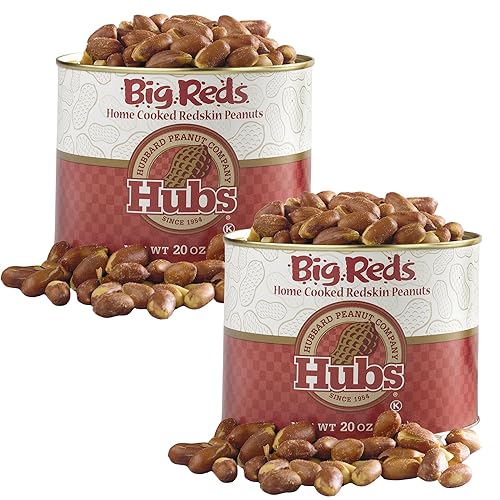 Hubs Peanuts Big Reds - Nueces de Virginia prémium con pieles rojas - Sabor salado recién cocido en casa - Bocadillos saludables, ricos en