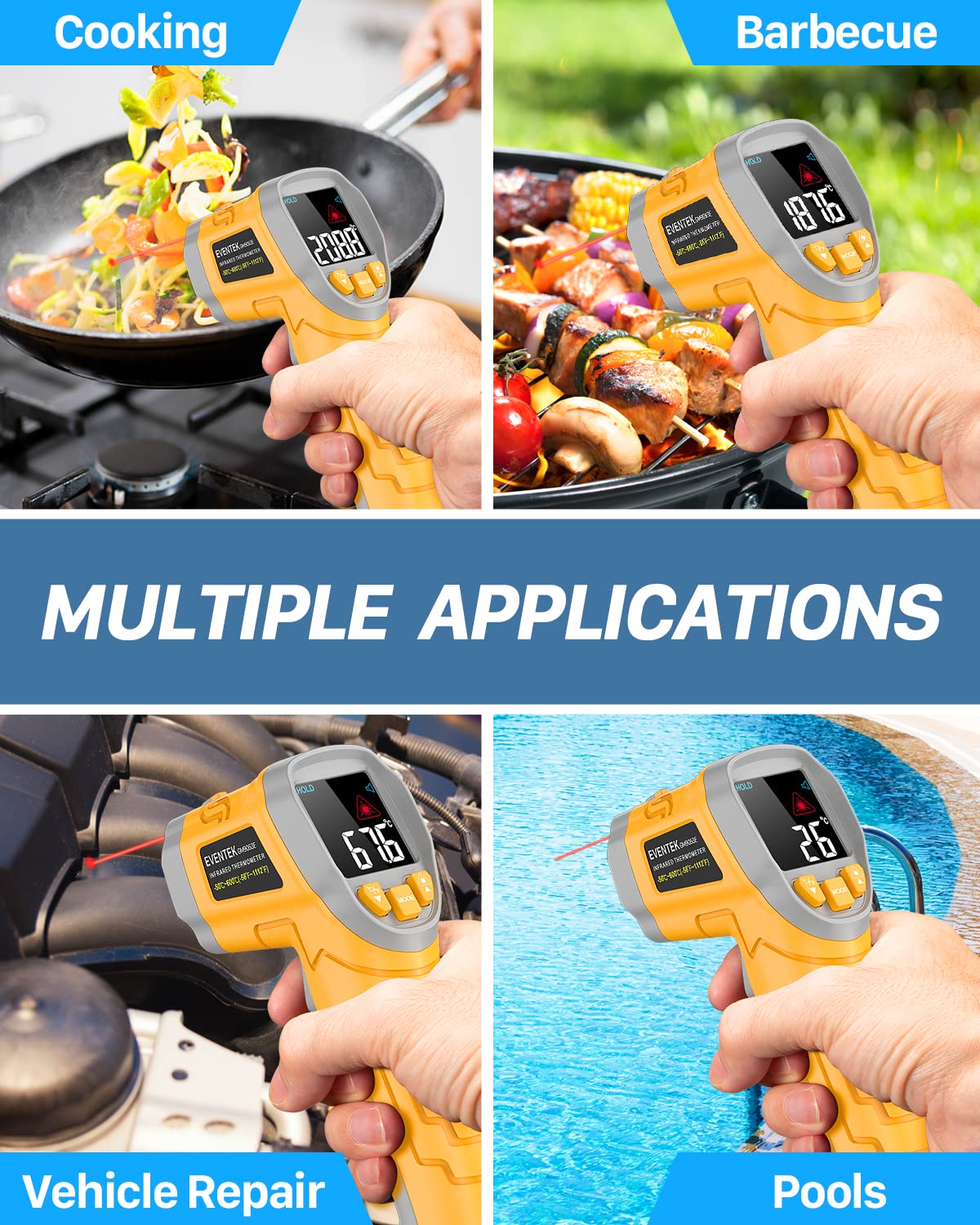 EVENTEK Infrarot-Thermometer, Temperaturmessgerät -58°F~1112°F (-50°C~600°C) mit Einstellbarer Emissionsgrad, Laser thermometer, Nicht Menschliches-für... – Bild 6