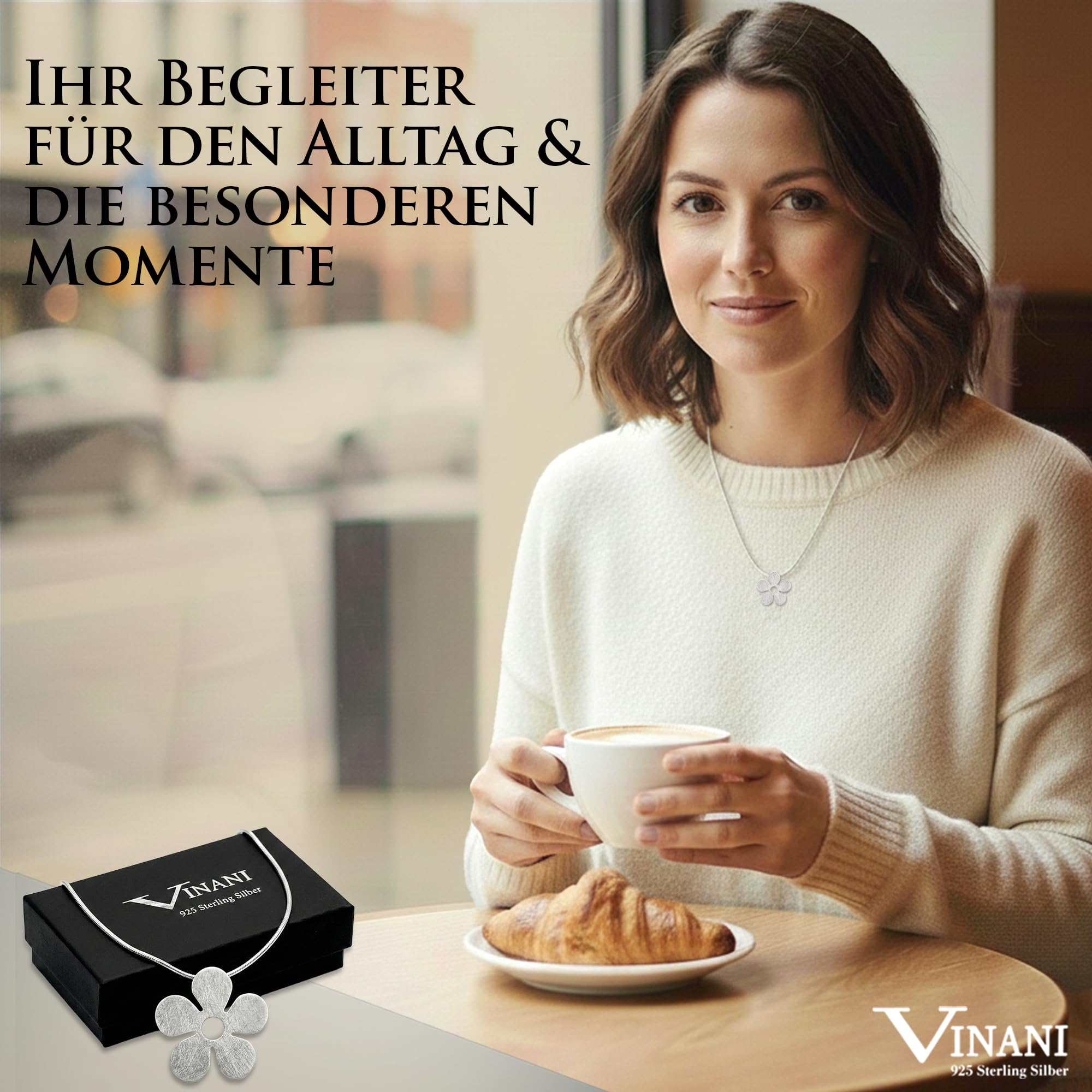 Vinani Blüten Anhänger mit Schlangenkette aus 925 Sterling Silber, ABPG-S | gebürstete Oberfläche, Blume Design, Italien Kette, nickelfrei, antiallergisch, Geschenk für Damen