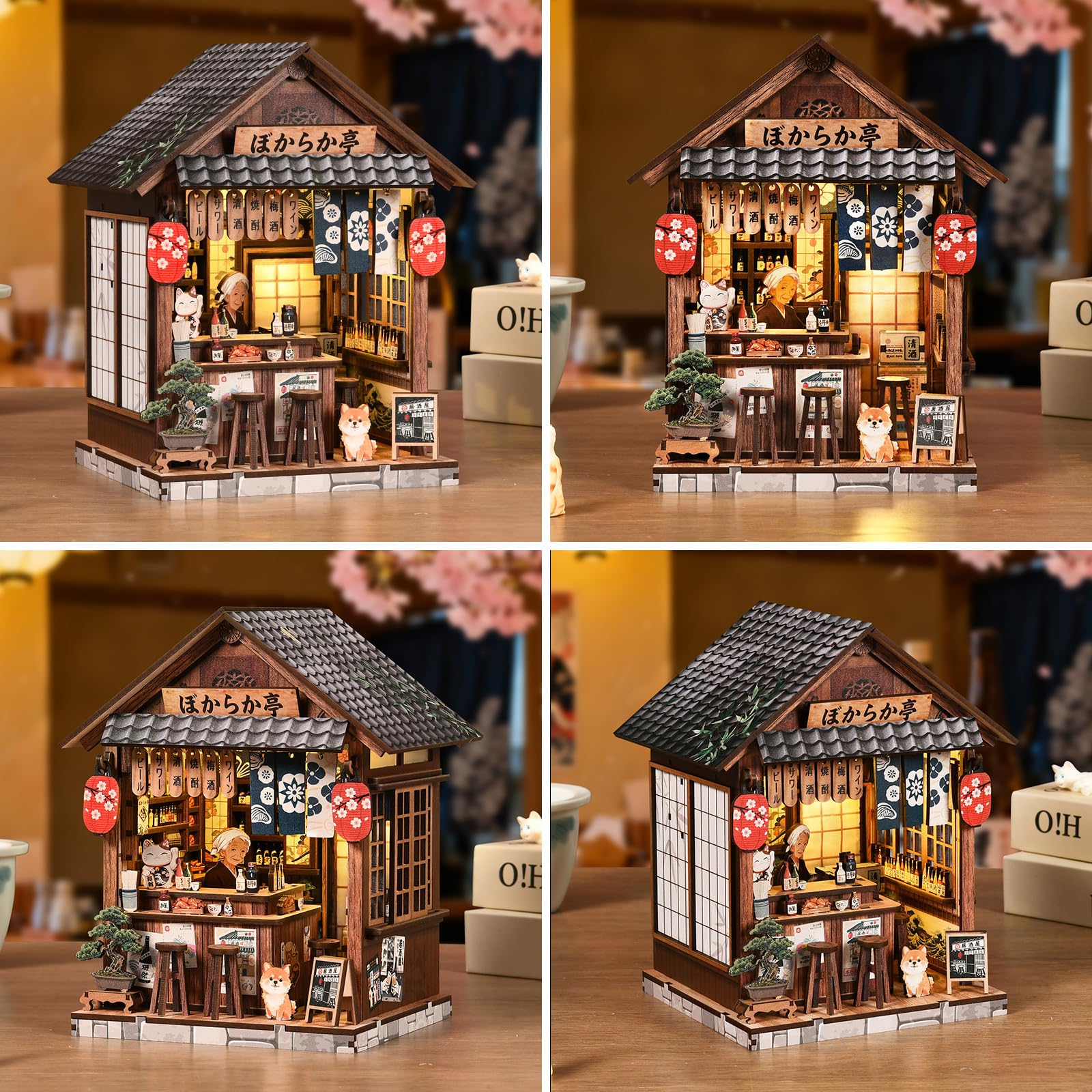 Book Nook Japan, Booknook Puppenhaus Modell，Dekoratives Bücherregal-Display & Wohndeko，3D-Holzpuzzles Buchecke, DIY-Miniaturhaus-Set（Yiran Izakaya）