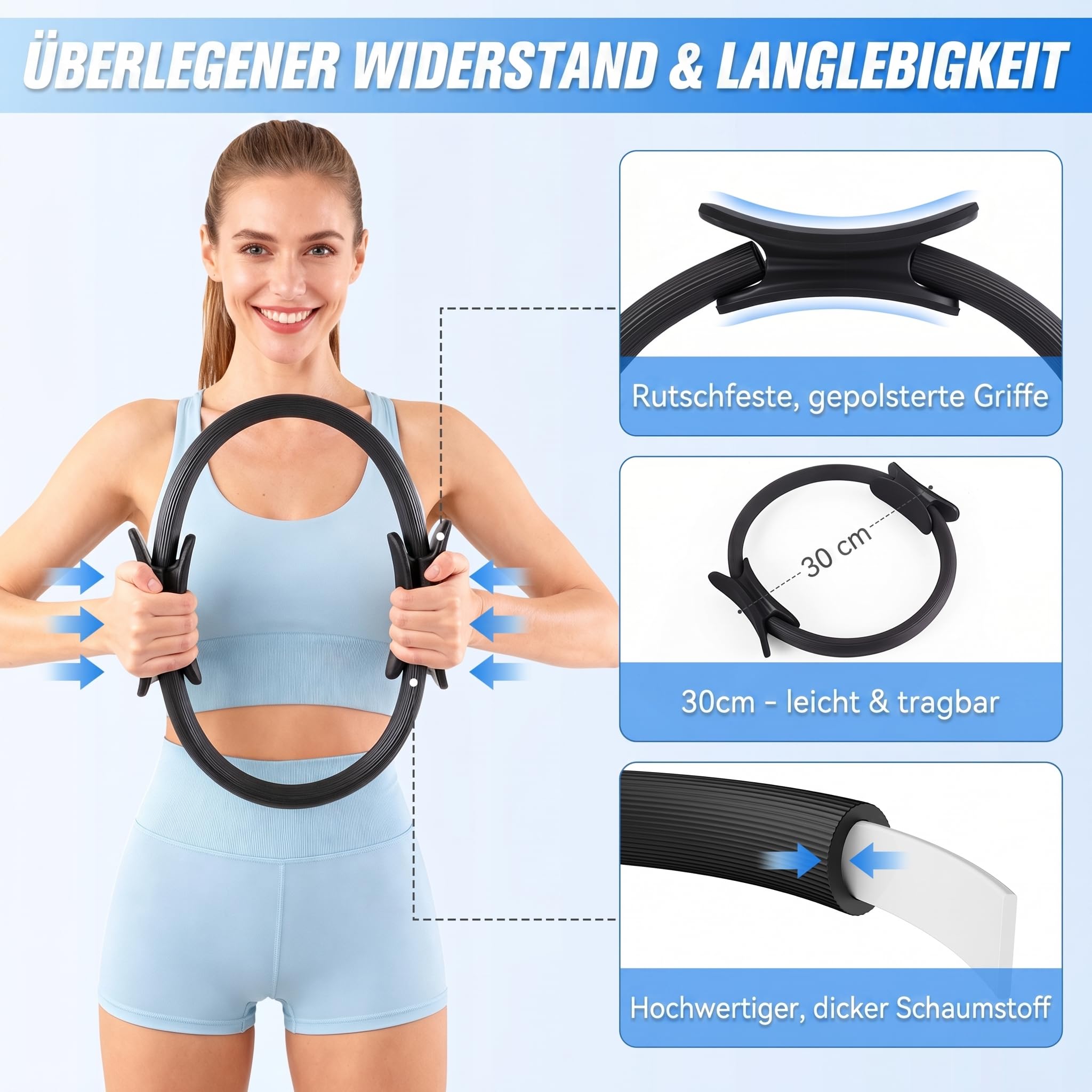 GINMIC Pilates Set, 13-teiliges Trainingsset für Zuhause mit Pilates-Ring und -Ball, 3 Widerstandsbänder in 3 Stärken, inkl. Übungsanleitung und Tragetasche – Ideal für Anfänger und Ganzkörpertraining