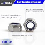LEONTOOL 100 Pcs M3 x 0.5mm Nylon Inserted Self Locking Nuts Hex Lock Nuts Assortment 304 Stainless Steel Self Clinching Nuts Finish Hex Lock Nut Plain Finish Inserted Hex with Storage Box