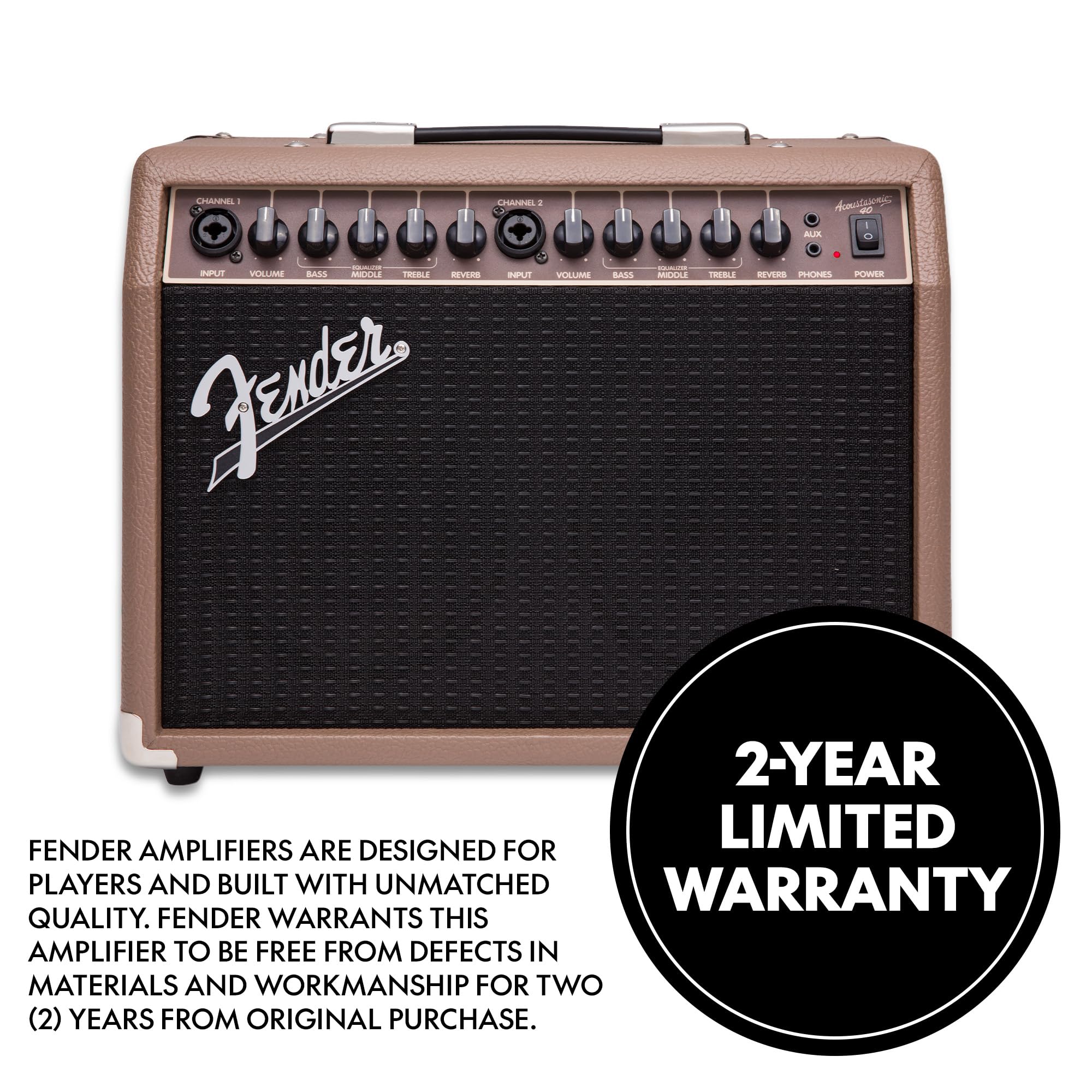 Fender Acoustasonic 40 Gitarrenverstärker | Dual 6,5 Full-Range-Lautsprecher mit Whizzer Cones, Built-in Reverb, XLr/1/4 Combo Eingänge, 3-Band Eq, 2 Jahre Garantie
