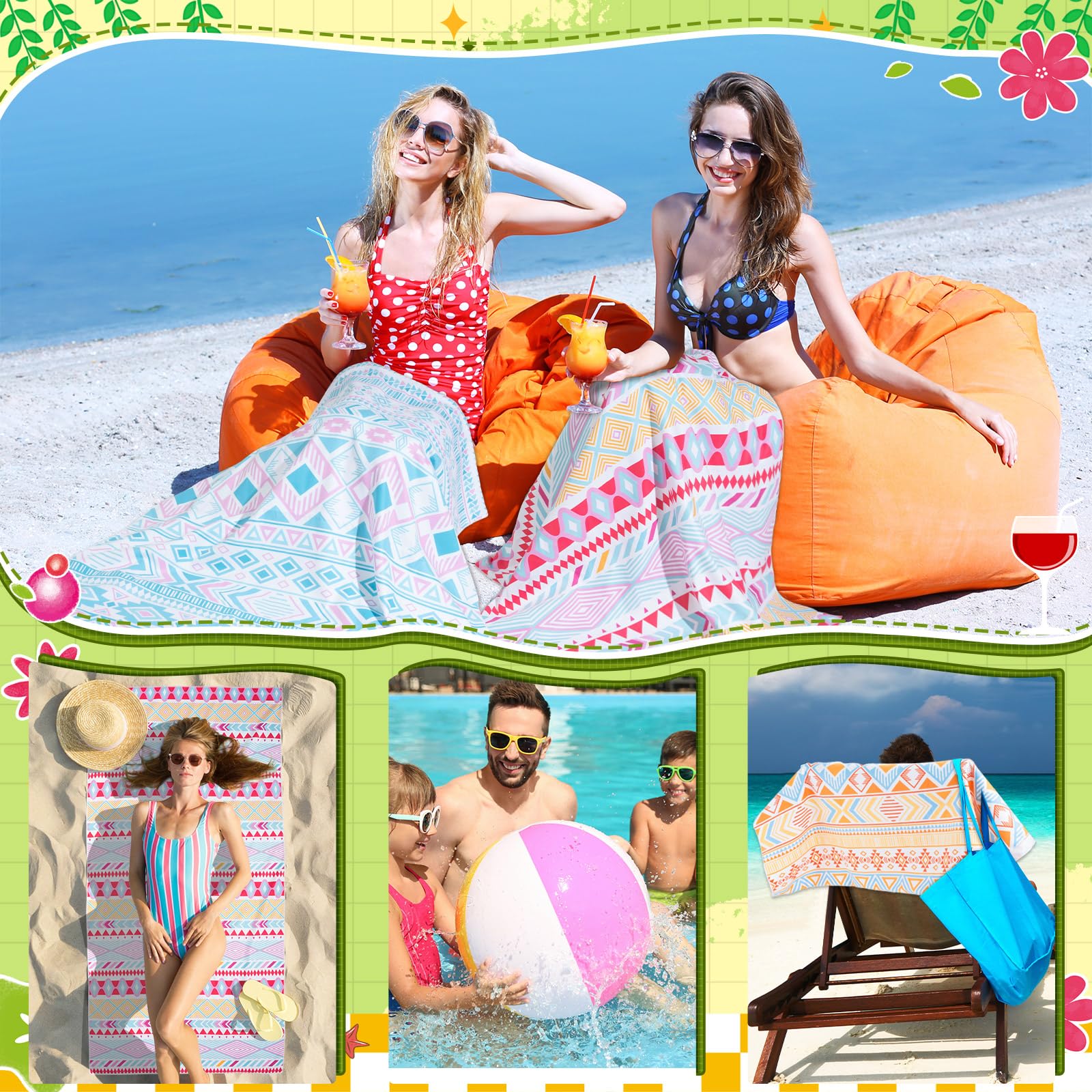 Remagr 12 toallas de playa de microfibra de gran tamaño de 71 x 36 pulgadas, de secado rápido, superabsorbentes, ligeras, extragrandes, sin arena, para adultos, viajes, piscina, yoga, gimnasio (color