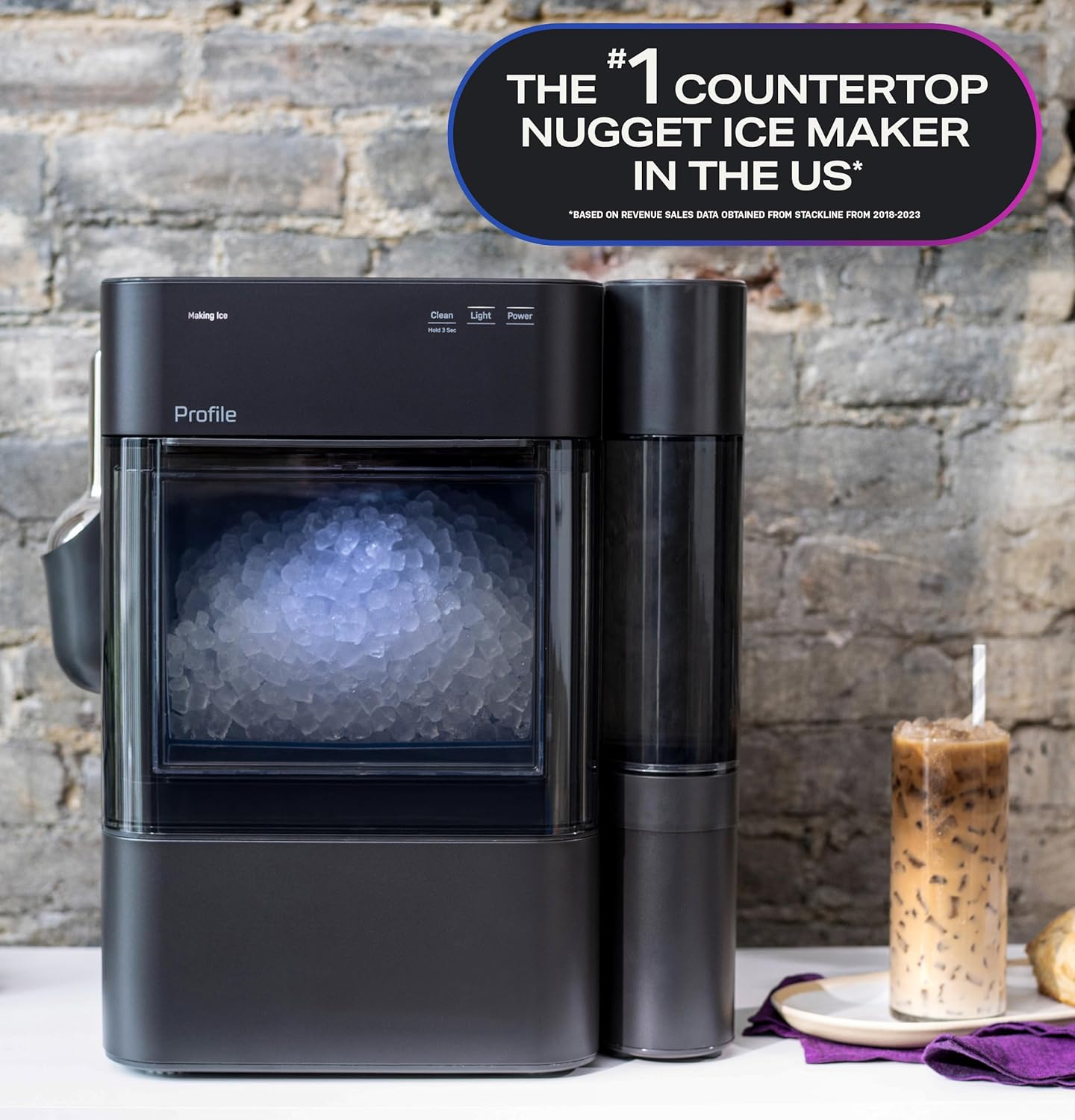 GE Profile Opal 2.0 Ultra Nugget Ice Maker with Side Tank and Scale Inhibiting Filter, Scoop Included, 38 lbs in 24 Hours, Pellet Ice Machine with WiFi & Smart Connected, Black