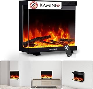 KAMINIO Elektrokamin LEA - Elektrischer 3-in-1 Kamin mit Panoramaview, Heizung, 3D-Flammeneffekt, 12 Flammenfarben, Fernbedienung (24 Zoll)