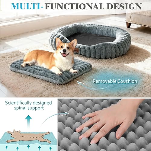 Miniatura 3 de Bonita cama para perros de gran tamaño, cama ortopédica calmante y duradera con lados de refuerzo, cama lavable para mascotas con asa y funda