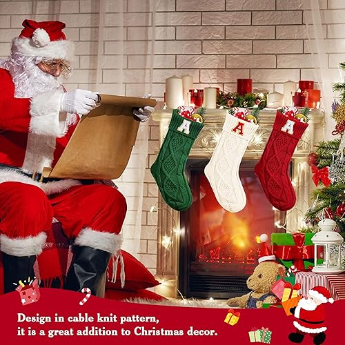 Miniatura 7 de Medias de Navidad con iniciales  18 pulgadas con monograma bordado grande, medias de punto de Navidad personalizadas con letras, medias familiares