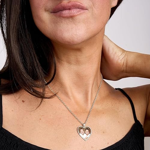 Miniatura 3 de Colgante personalizable PicturesOnGold.com con foto en forma de corazón grabado, collar con foto, colgante con foto con corte de diamante, 34 x 34