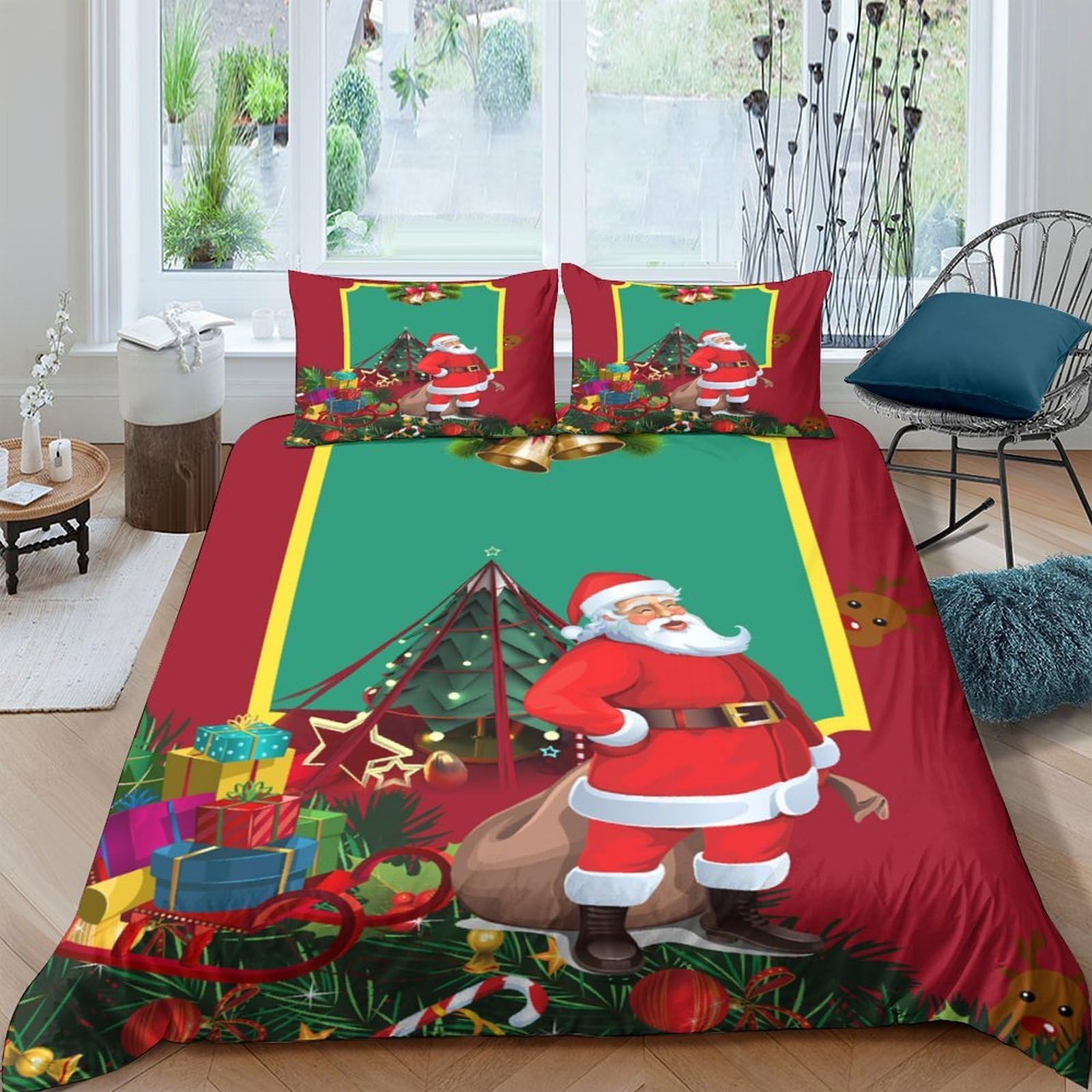 Ctjqhvkz Style-9 3D Printed Christmas Santa Fitted Sheet Microfiber Soft Red Festive Gift Bed Cover For Bedroom Dorm Decor Single（135X200cm）