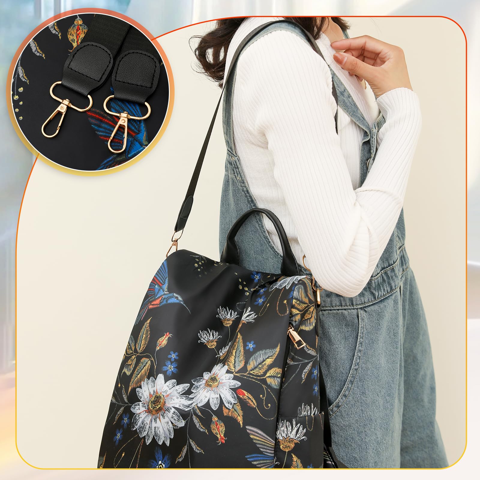 volumoon Donna Zaino Antifurto Impermeabile Borse a Spalla, Nylon borsa da viaggio, moda zaino casual borsa a tracolla, Borsa Tracolla Borse a Mano Zaini Casual Zainetto Ragazze Cartelle