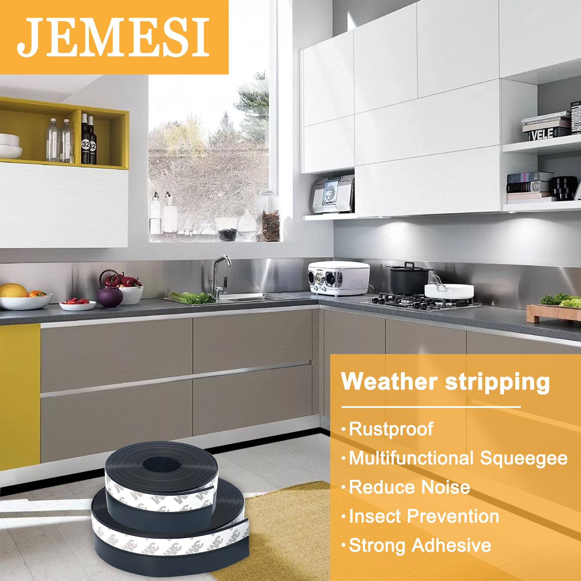 JEMESI Sigillante Autoadesivo, Porta Guarnizione Inferiore, Striscia Sigillante in Silicone Autoadesiva per Porte e Finestre,Insonorizzato, Weather Stripping,10mx35mm (nero)