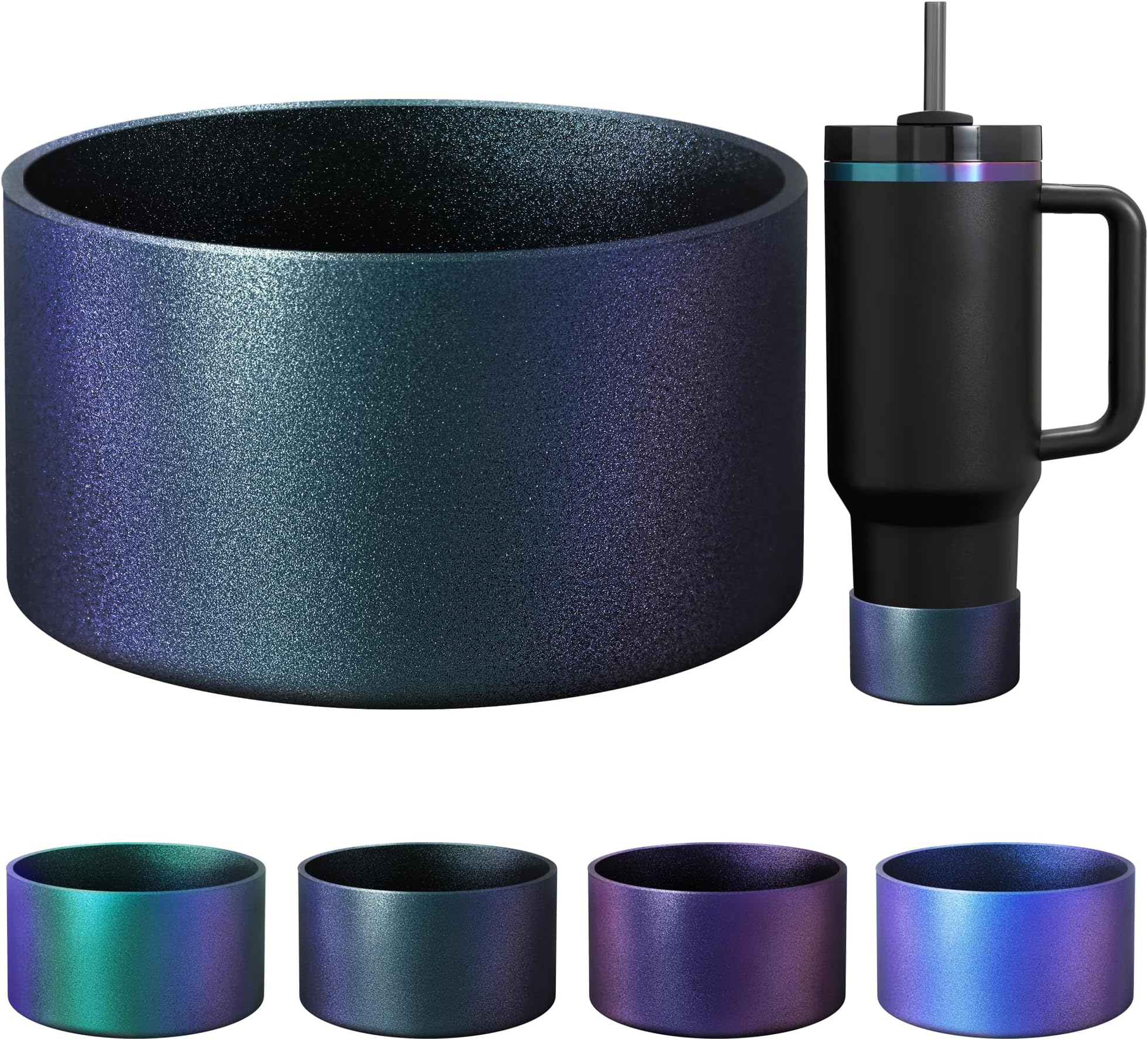 Chameleon Gradient Matte Luster Silicone Boot, Compatible with Stanley Tumblers 20-40oz and 12-24oz Water Bottles with 2.8-3in Base, Anti-Slip Glitter Bottom Protector Rubber Sleeve