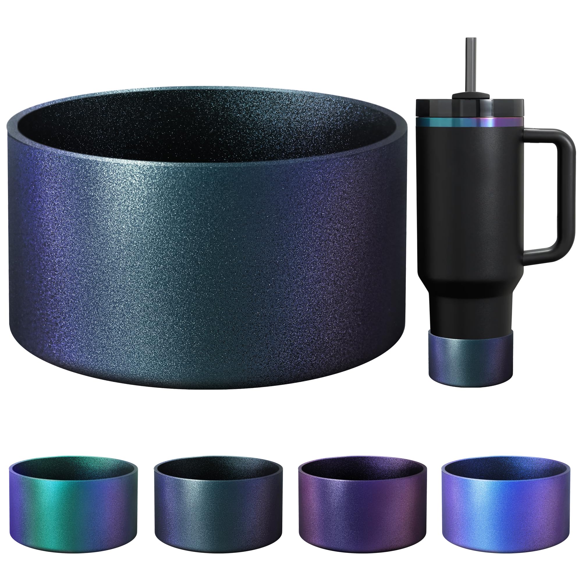 Chameleon Gradient Matte Luster Silicone Boot, Compatible with Stanley Tumblers 20-40oz and 12-24oz Water Bottles with 2.8-3in Base, Anti-Slip Glitter Bottom Protector Rubber Sleeve
