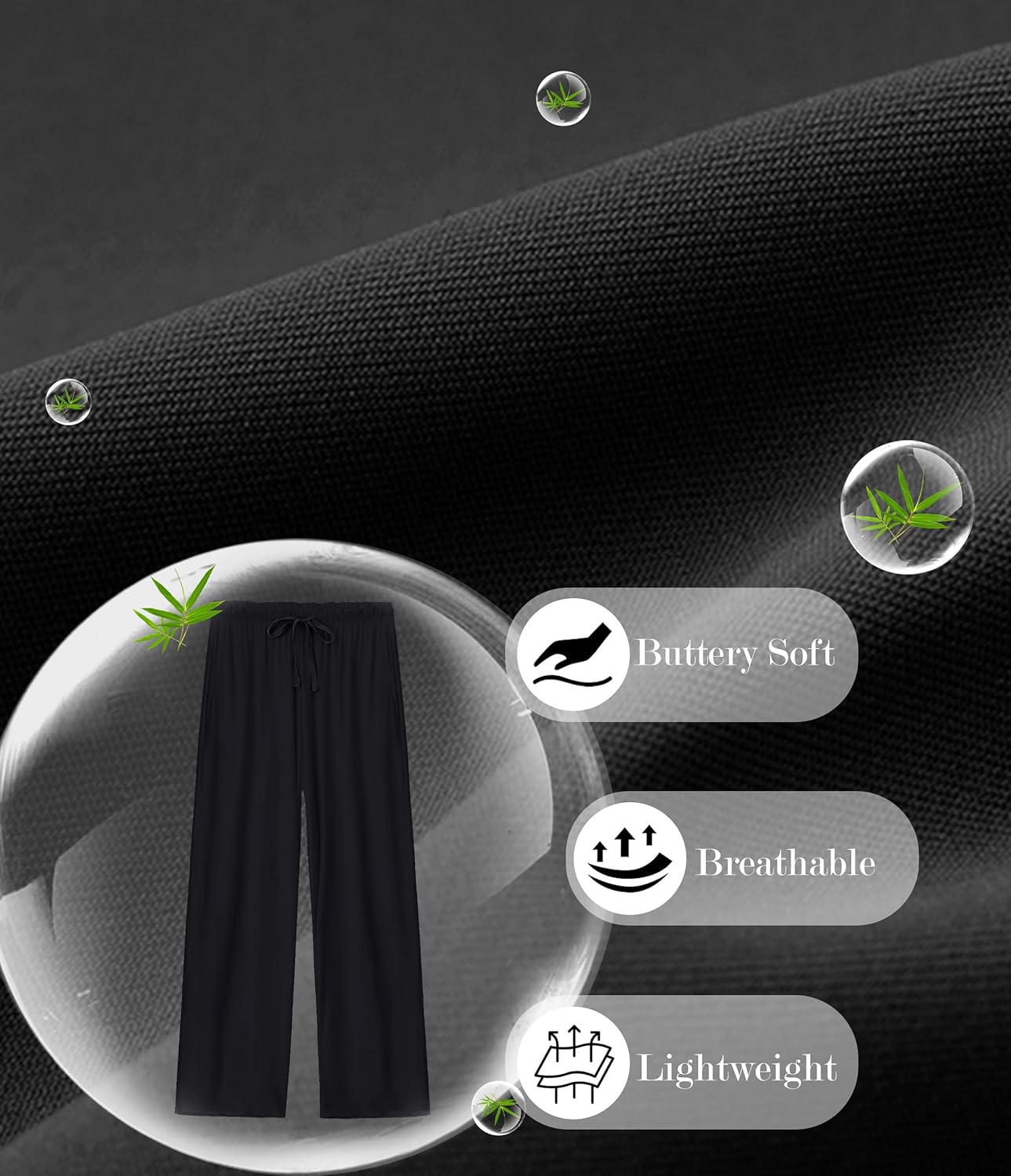 ANLIQI Women Pajama Pants Bamboo Rayon Comfy Lounge Pants Drawstring Pj Bottoms Loose Wide Leg Yoga Sweatpants with Pockets - Image 3