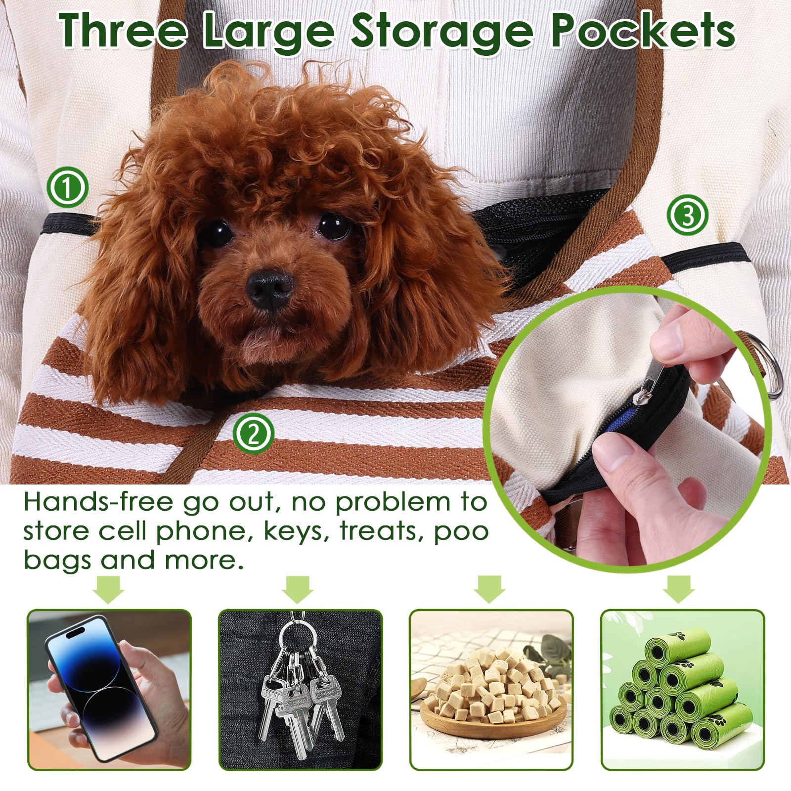 NATUYA Sac de Transport réglable pour Chien, Chiot, Sac de Voyage, Coussin de Sol, Sac de Transport pour Petits Chiens, Chats, Chiots, Voyages, randonnée, Camping (Kaki)