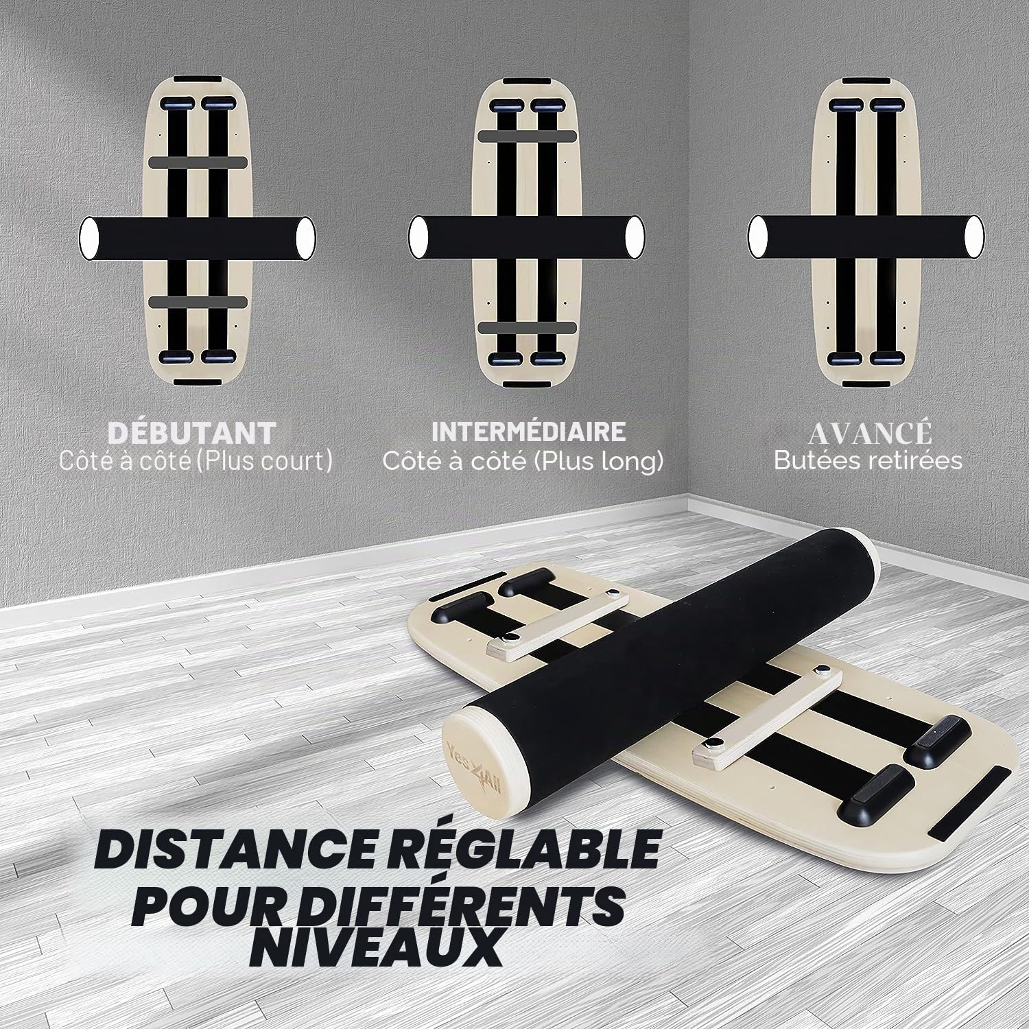 Yes4All Balance Board Trainer, surface lisse et rouleau recouvert de TPE épais ; planche d'entraînement en bois pour tous les niveaux d'entraînement, la stabilité et la force centrale.