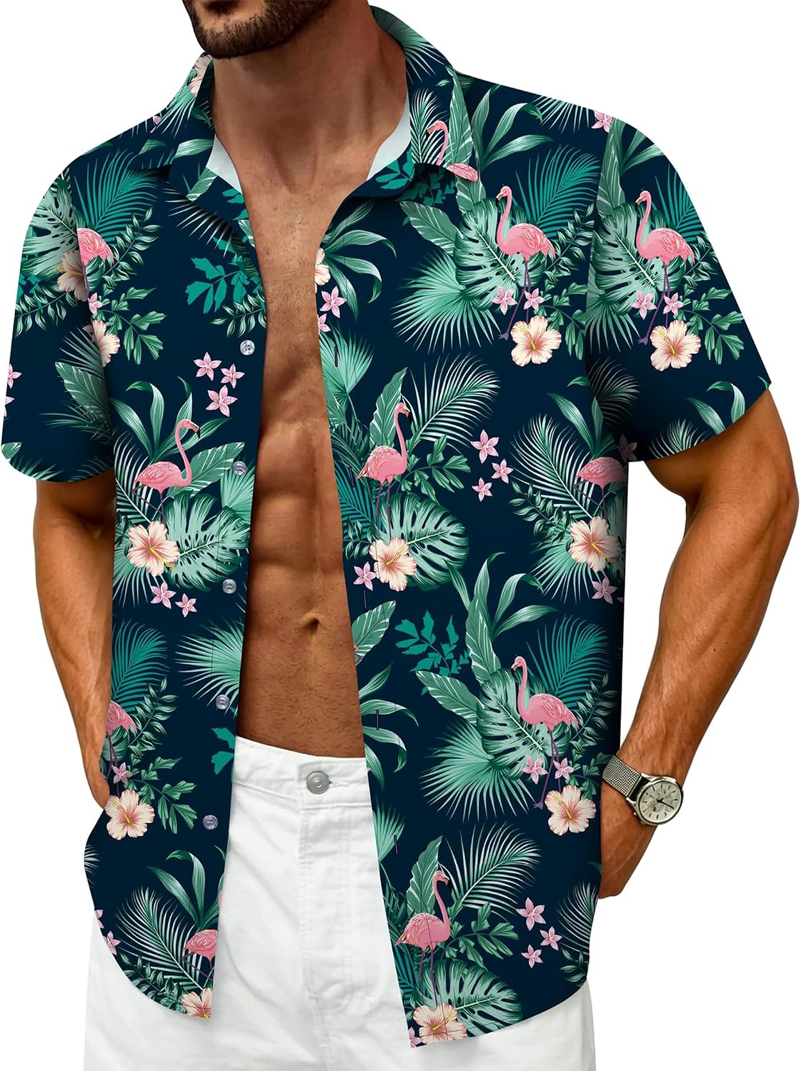 Hawaiian Shirt for Men Tropical Shirts Summer Beach Button Down Short Sleeve Luau Aloha Floral Cruise Vacation Outfit 2026