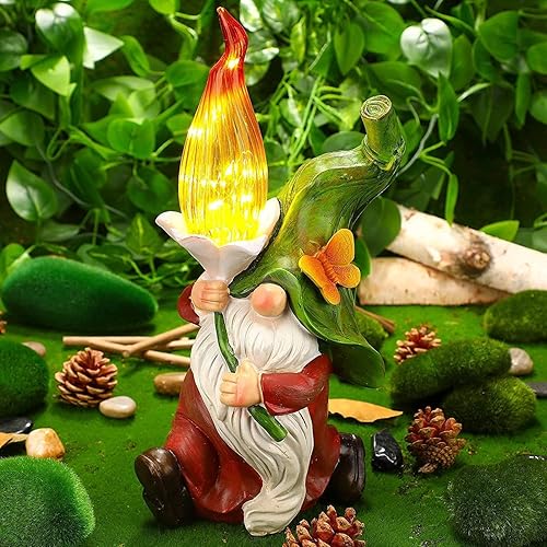 Estatua solar de gnomo de jardín, decoración Ar0t con luces solares brillantes, estatua de decoración al aire libre para patio, balcón, patio,