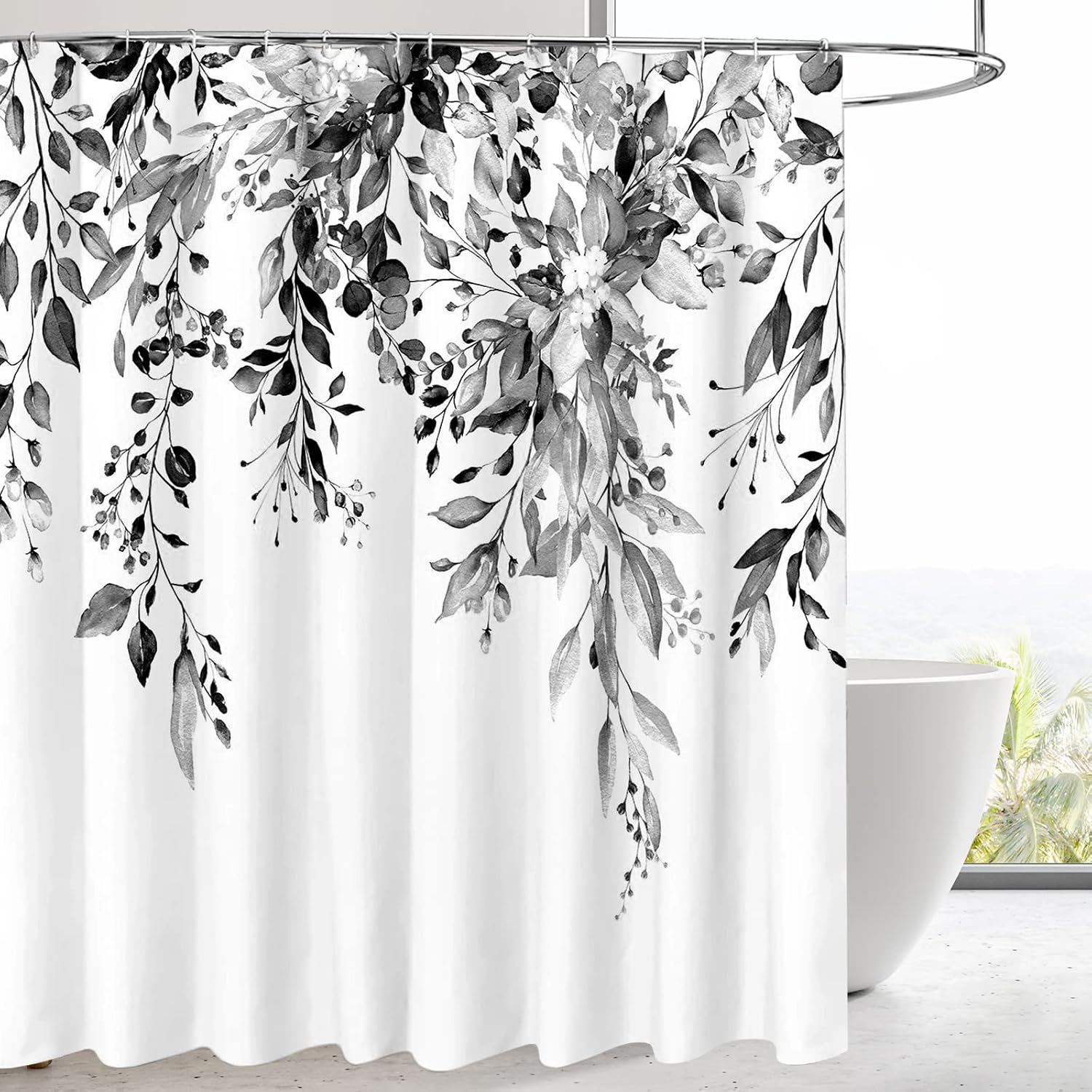 Qidordour Grey Shower Curtain, Floral Bathroom Shower Curtains Mould