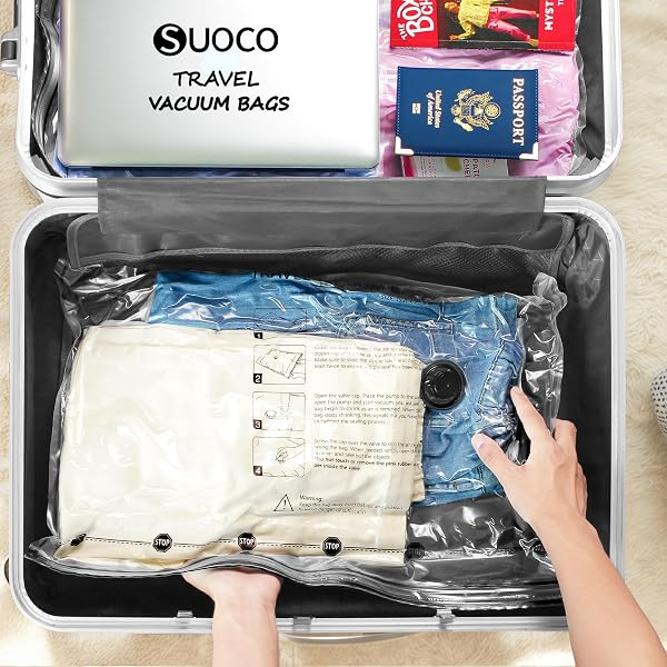 Vacuum Seal Bags for Travel with Rechargeable Pump, 18 Pack Carry on Compression Packing Bags for Luggage, Backpack and Suitcase, Space Saver Storage Organizer for Clothing Clothes - 5