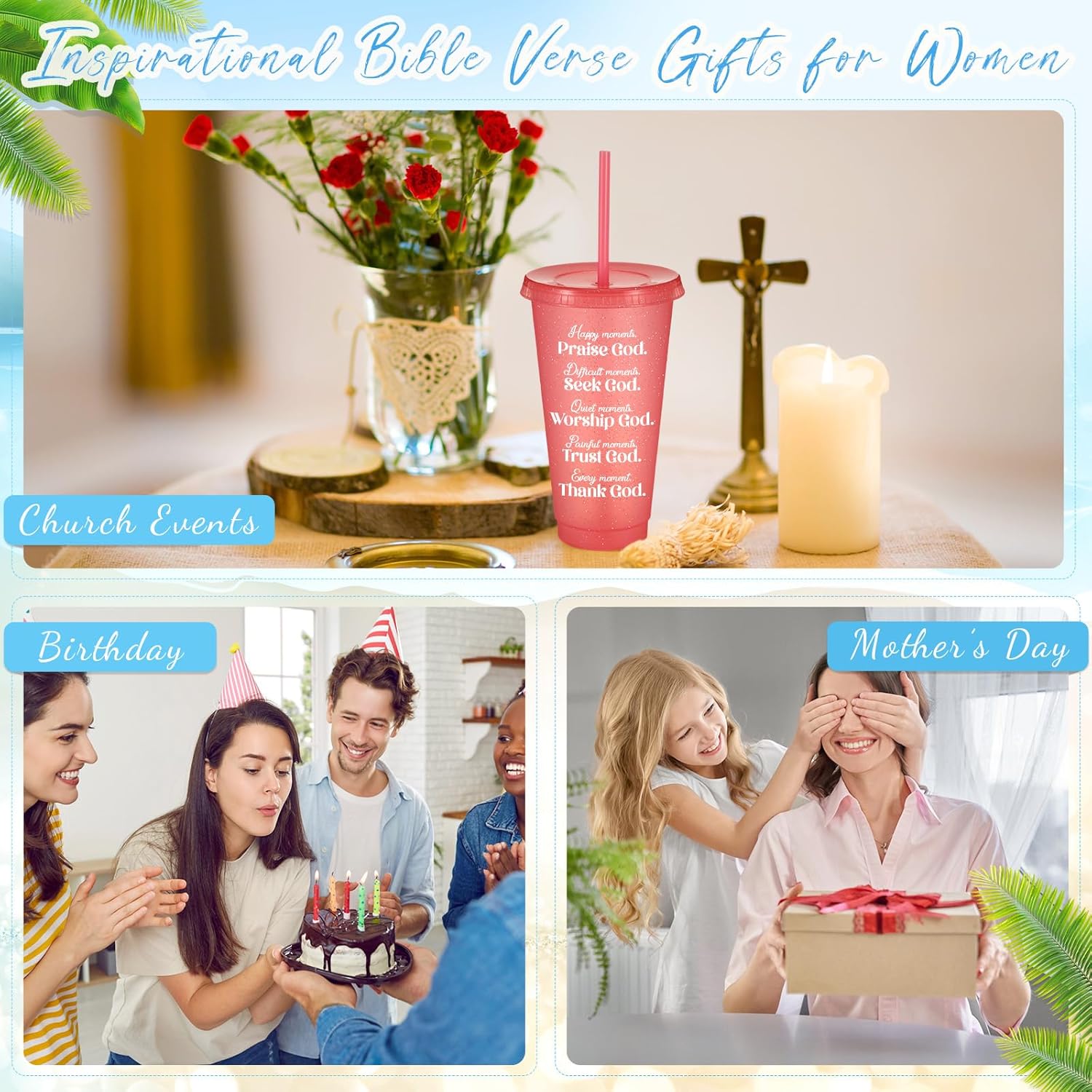 Tioncy 12 Packs Christmas Christian Gift Cups Bulk Bible Verse Tumblers Inspirational 24 oz Colorful Plastic Coffee Mugs with Lids Straws Religious Gifts for Women Men (Sweet Color) - Image 4