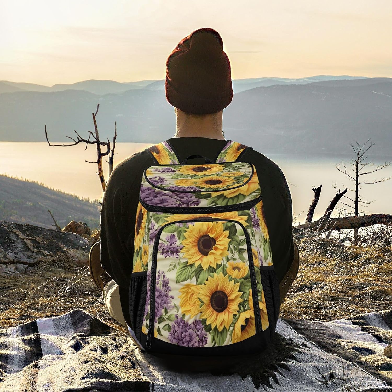 Sunflowers Cooler Backpack 36 Cans Leakproof Waterproof Backpack Cooler Bag Beach Accessories Travel Camping Fishing Backpack for Women Men