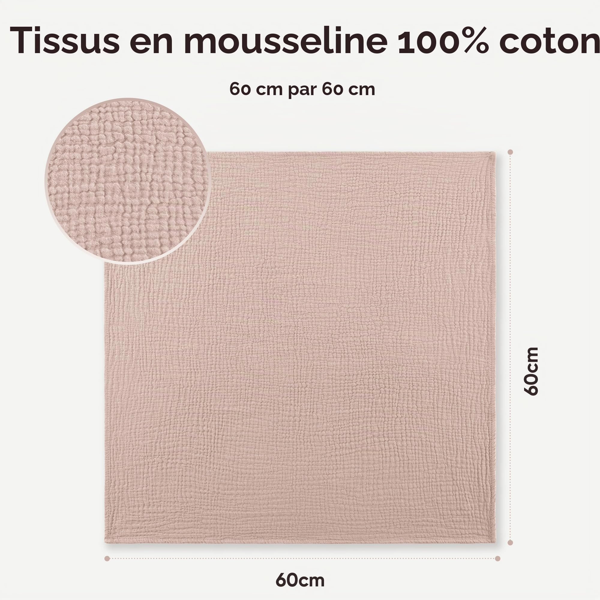 bearmoss Langes Coton BéBé, Absorbant Respirant pour Nouveauné Peau Sensible pour Unisexe Bébé Filles et Garçons Lot 3 de Mousseline de Coton 60x60cm (Rose)