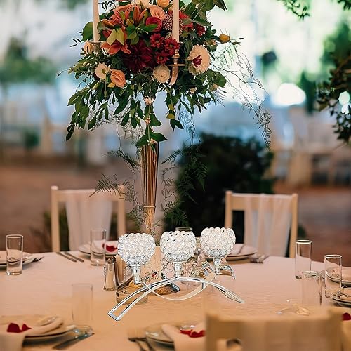 Miniatura 4 de Vidisan Candelabros de cristal de 3 brazos de cristal plateado, portavelas, centros de mesa de cristal para bodas, adornos de candelabro, regalo