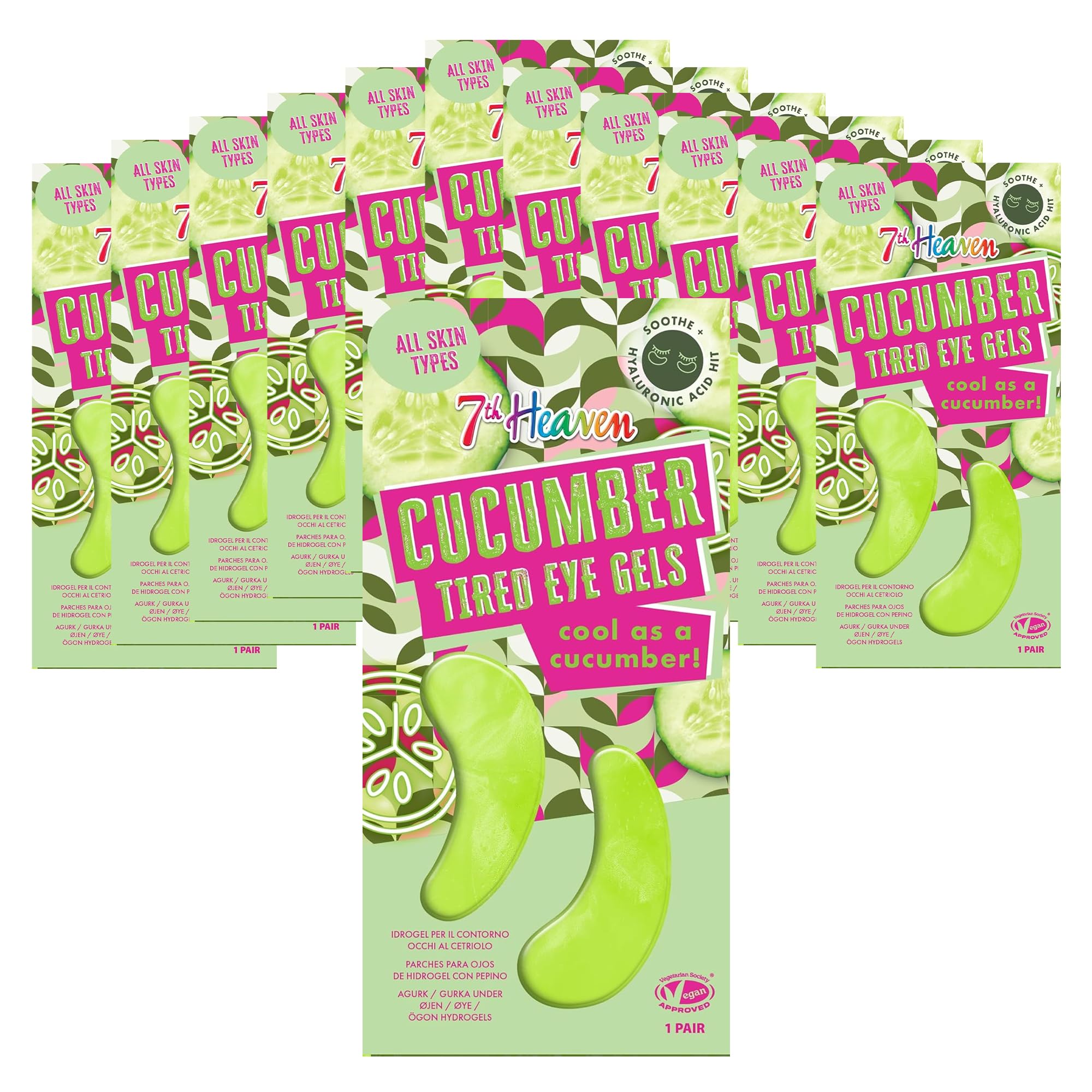 7th Heaven Cucumber Tired Eye Gels with Hyaluronic Acid - 1 Pair of Under Eye Hydrogel Patches