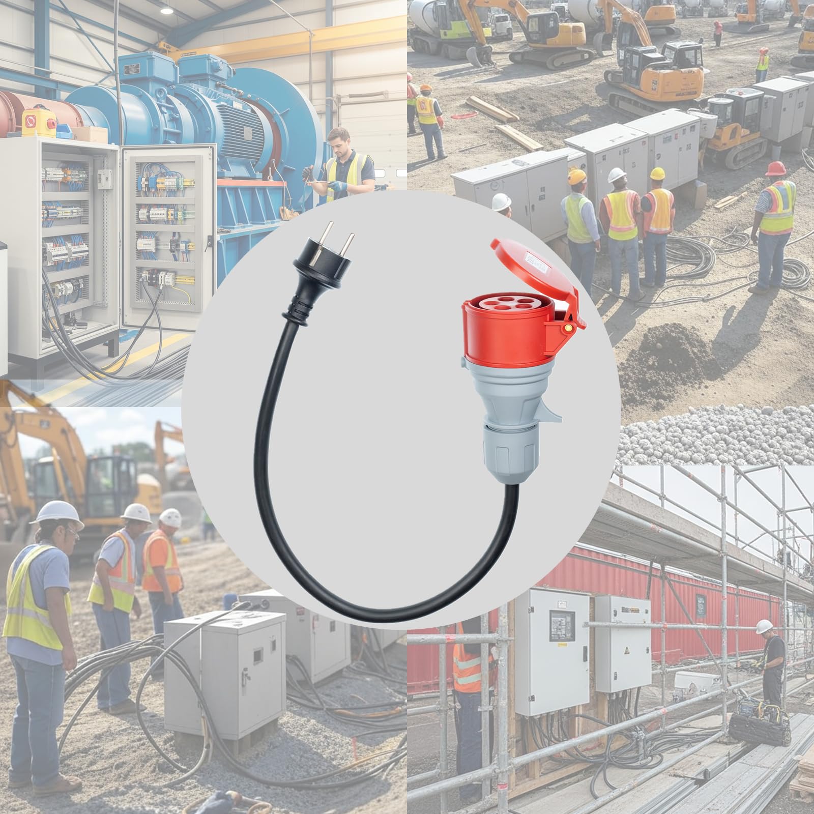CEE Adapterleitung 16A 5-polig auf Schuko Stecker, IP44 Wasserfest, 70cm H07RN-F 3G2,5mm² Gummischlauchleitung - Stromadapter für Werkstatt, Camping & Baustelle - Schuko auf CEE 230V (Schuko-CEE16)