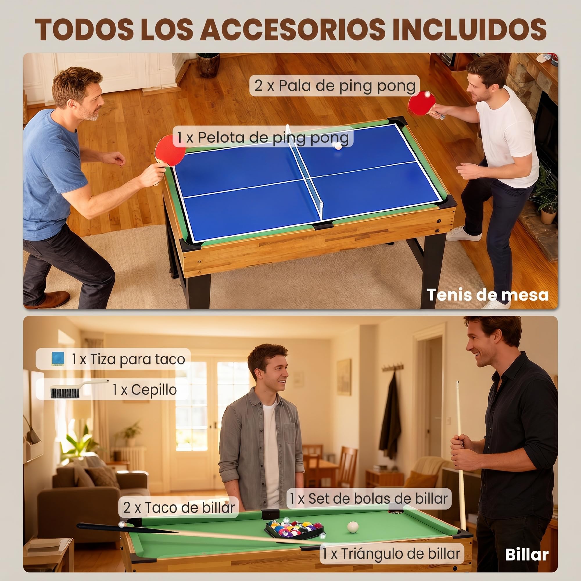 SPORTNOW Mesa Multijuegos 13 en 1 para Adultos Natural Negro