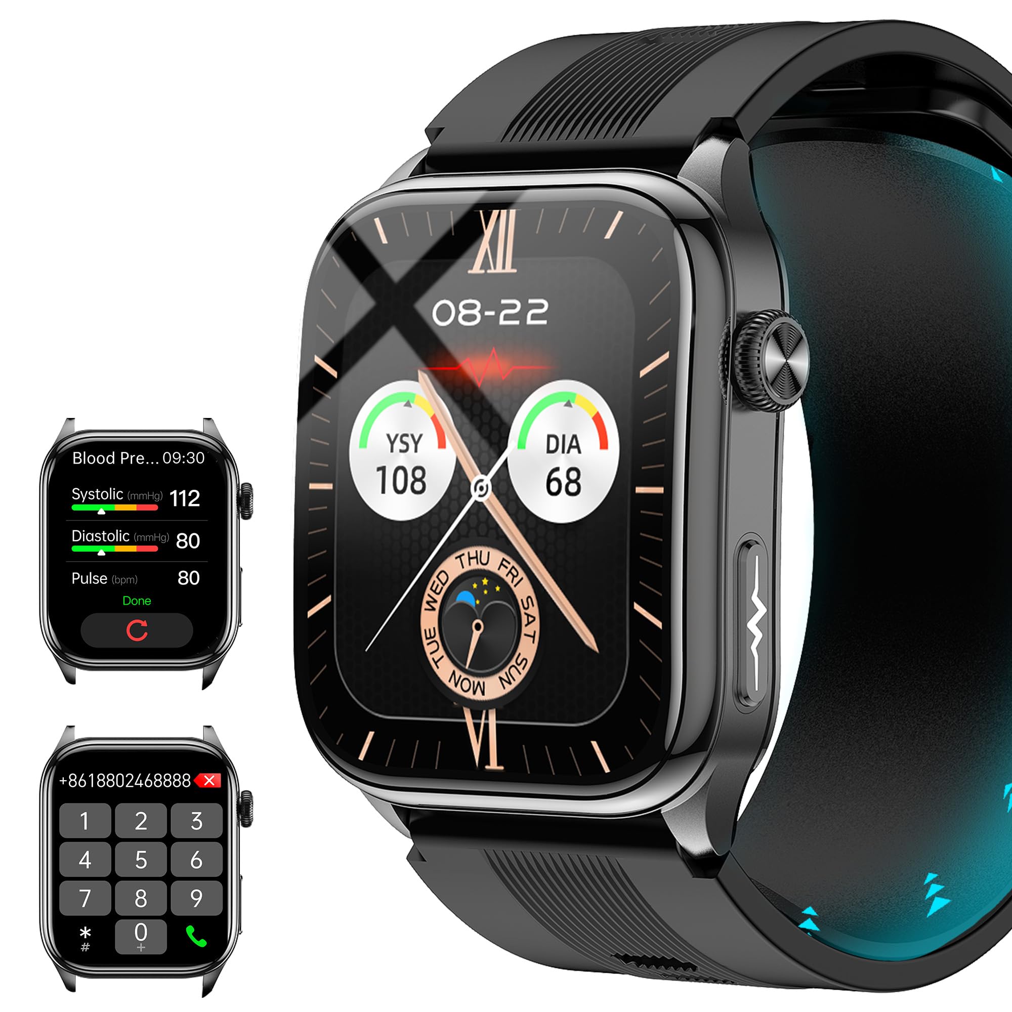 Photo 1 of hellibito Smart Watches for Men Women with Airbag Cuff, Health Watch with 24/7 Blood Pressure/Heart Rate/Blood Oxygen/Sleep Monitor, SOS, 2.06" AMOLED Display Fitness Tracker Watch for Android iPhoneLPNPMGF5247052