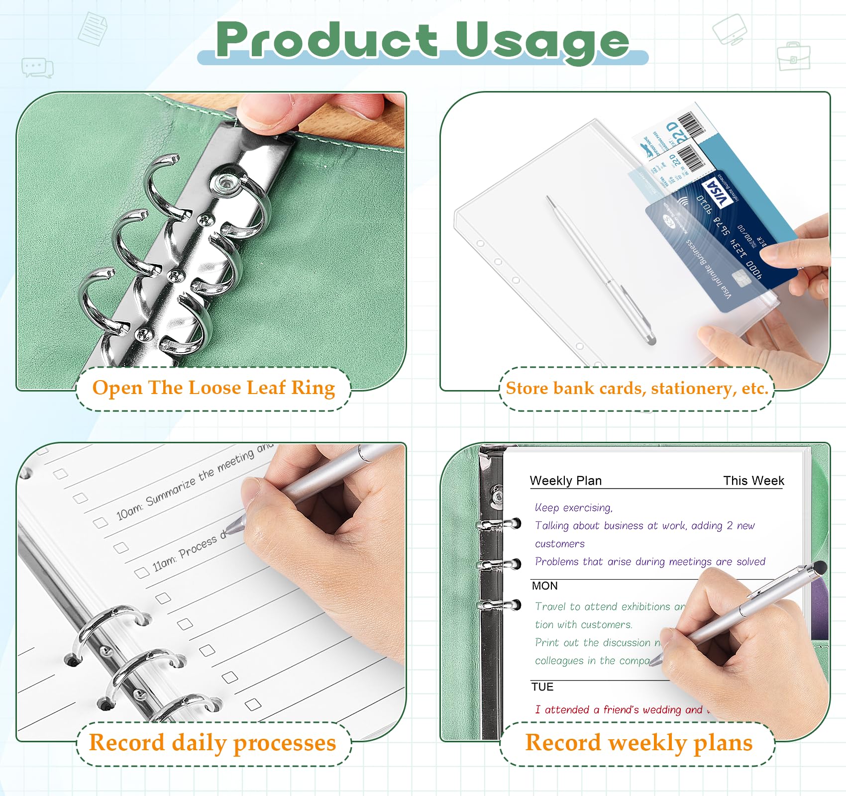 NOTEZMATE A5 Ringbuch Nachfüllbar - Leder Organizer Mit 135 Blättern In Macaron Grün